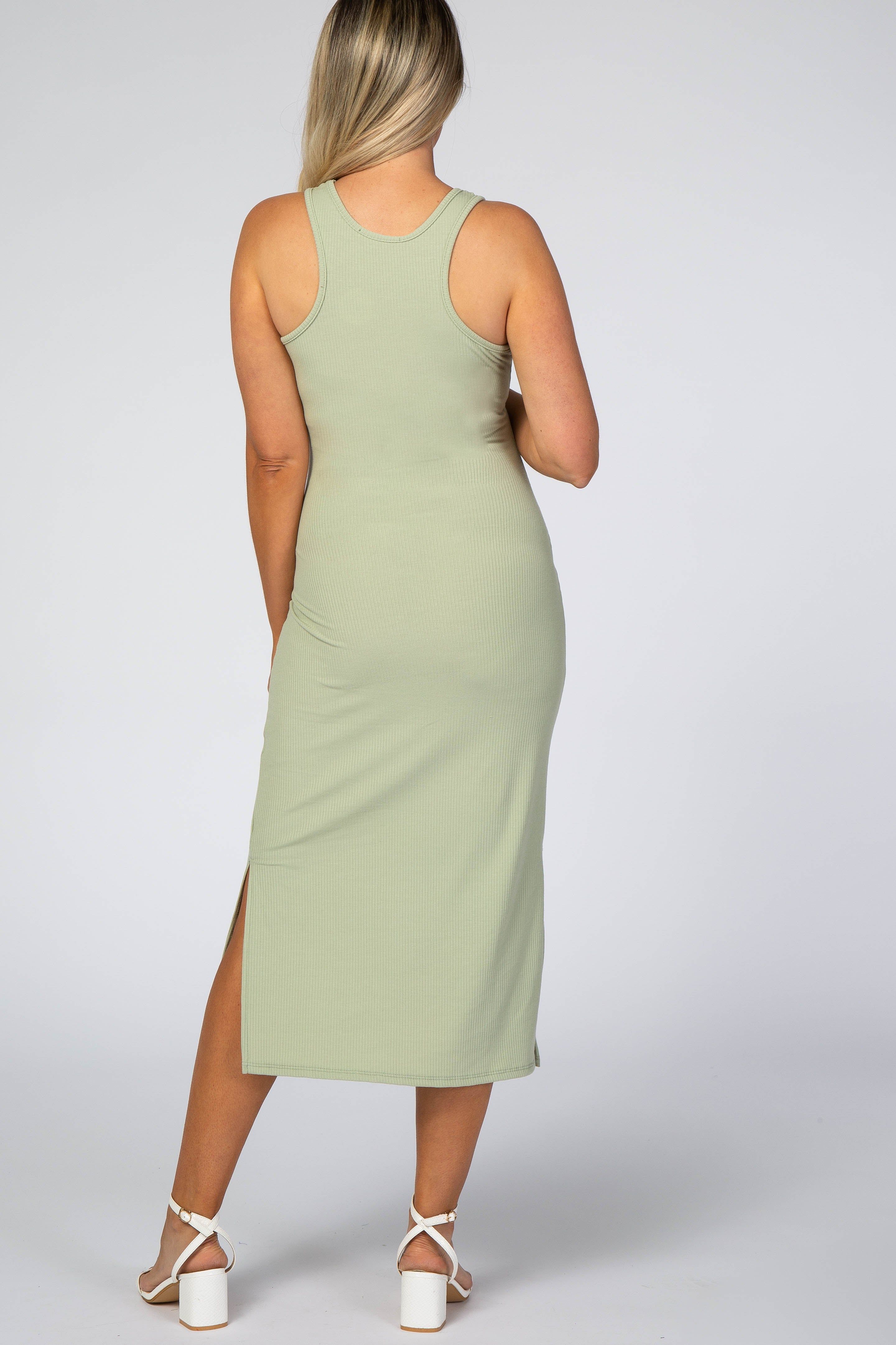 Light Green Ribbed Sleeveless Fitted Midi Maternity Dress sold by Pinkblush product image thumbnail 3