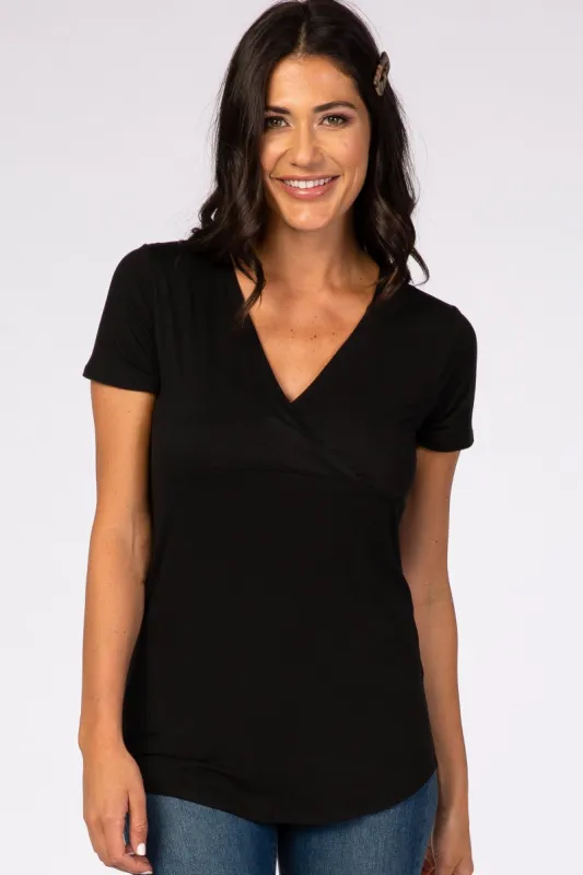 Black Short Sleeve Wrap Nursing Top sold by Pinkblush
