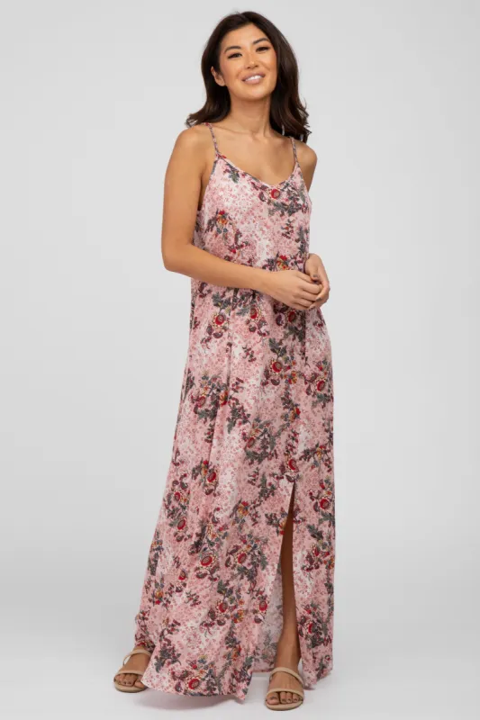 Pink Floral Paisely Side Slit Maxi Dress sold by Pinkblush