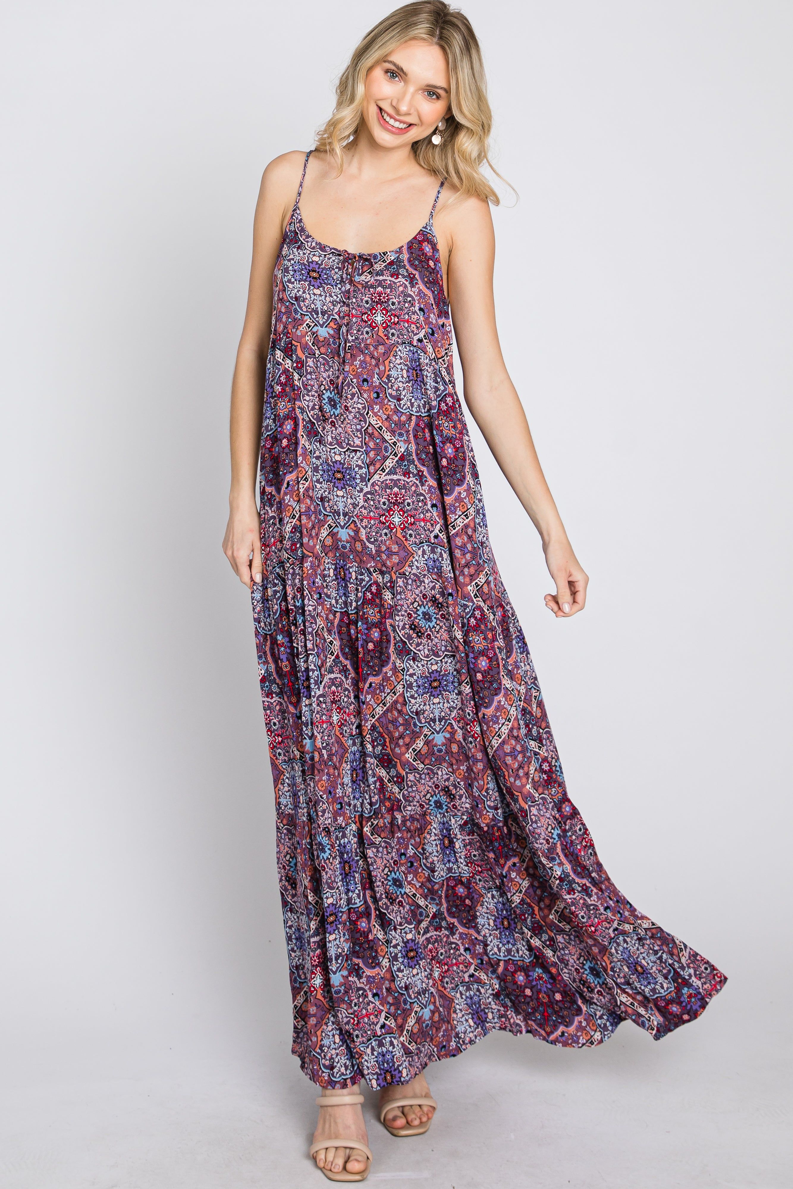 Purple Patchwork Floral Maxi Dress sold by Pinkblush product image thumbnail 3