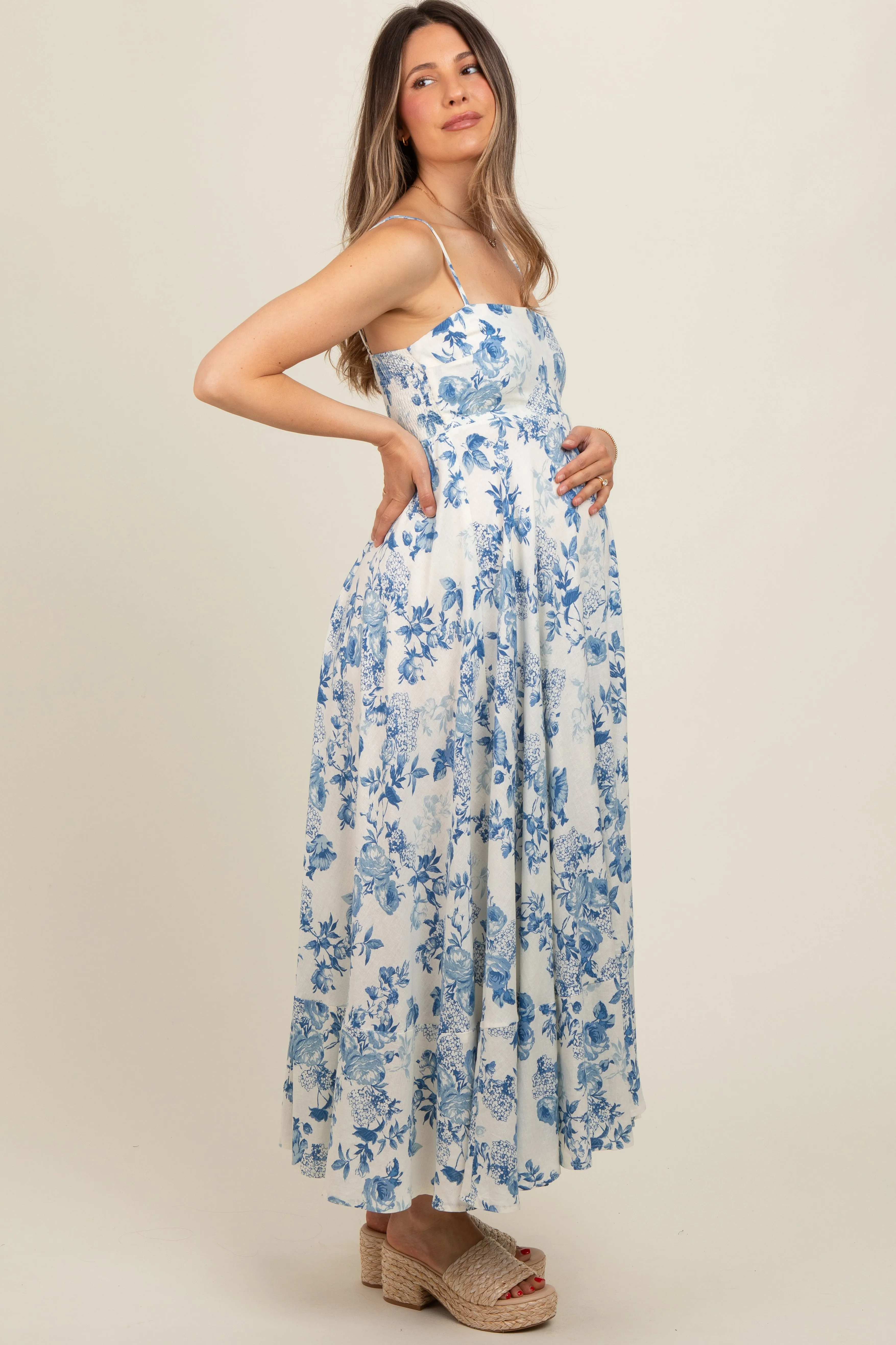 Cream Floral Flowy Sleeveless Squared Neckline Maternity Dress sold by Pinkblush product image thumbnail 4