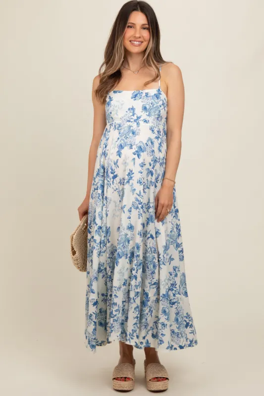 Cream Floral Flowy Sleeveless Squared Neckline Maternity Dress sold by Pinkblush