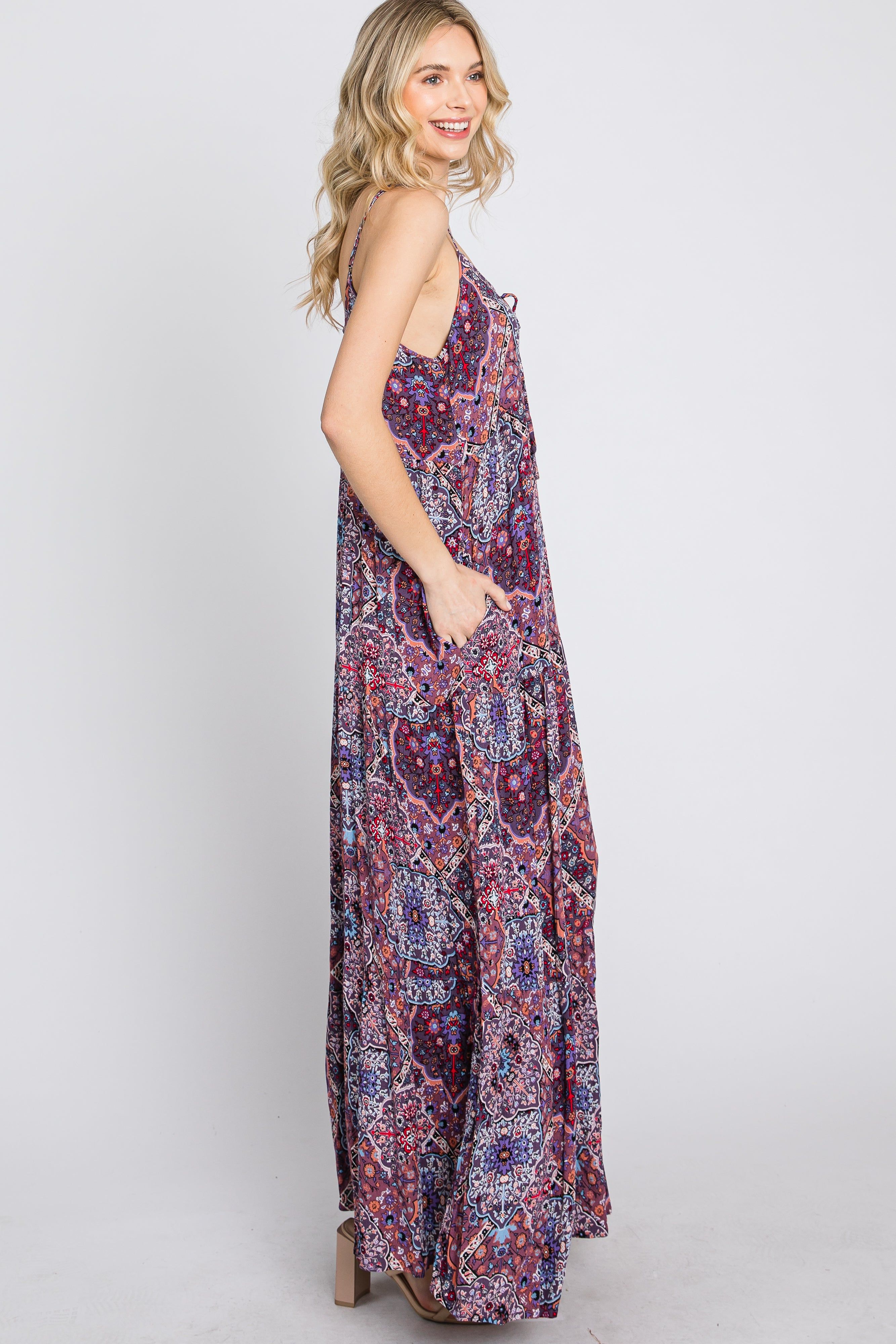Purple Patchwork Floral Maxi Dress sold by Pinkblush product image thumbnail 4