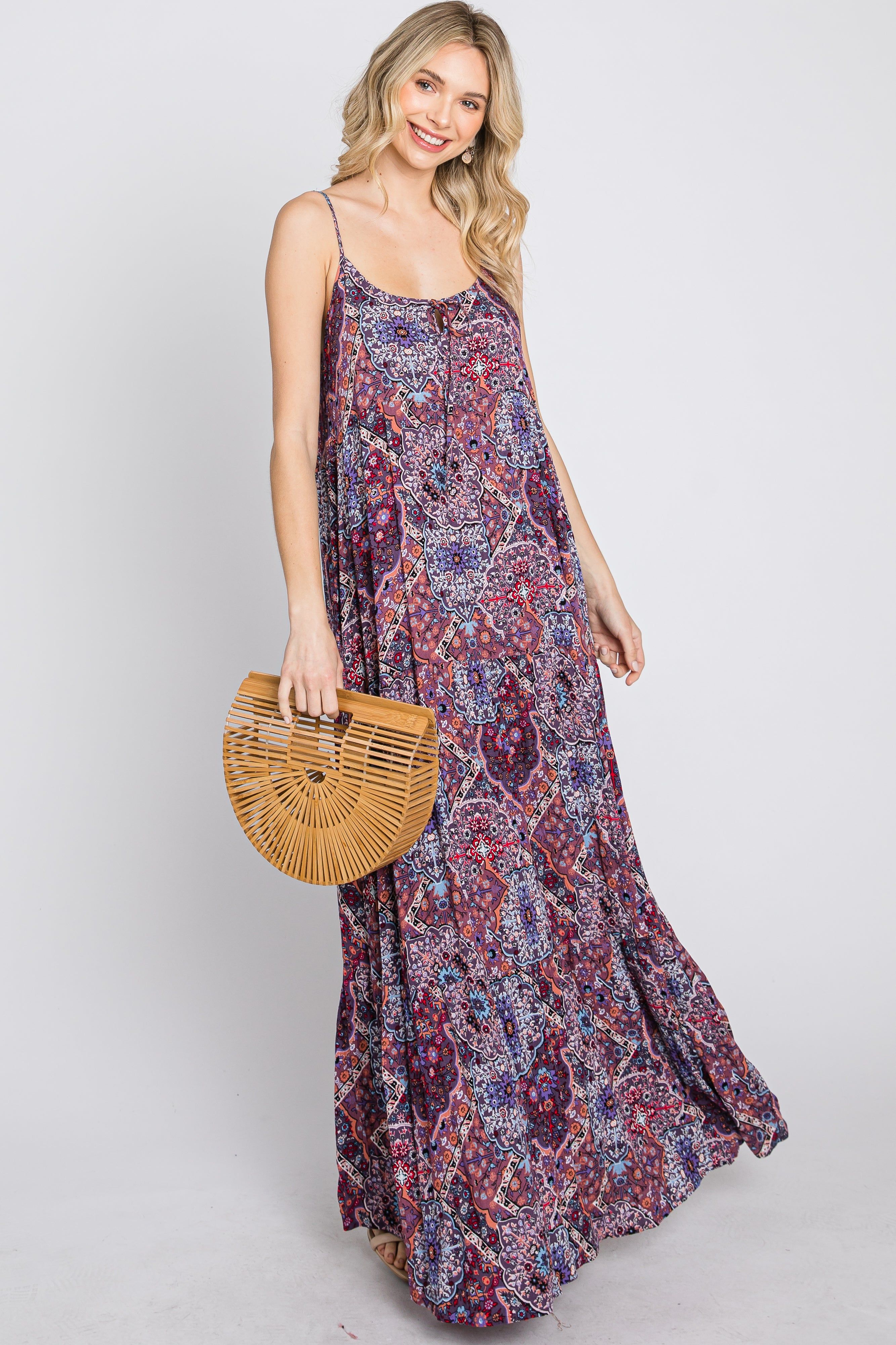 Purple Patchwork Floral Maxi Dress sold by Pinkblush
