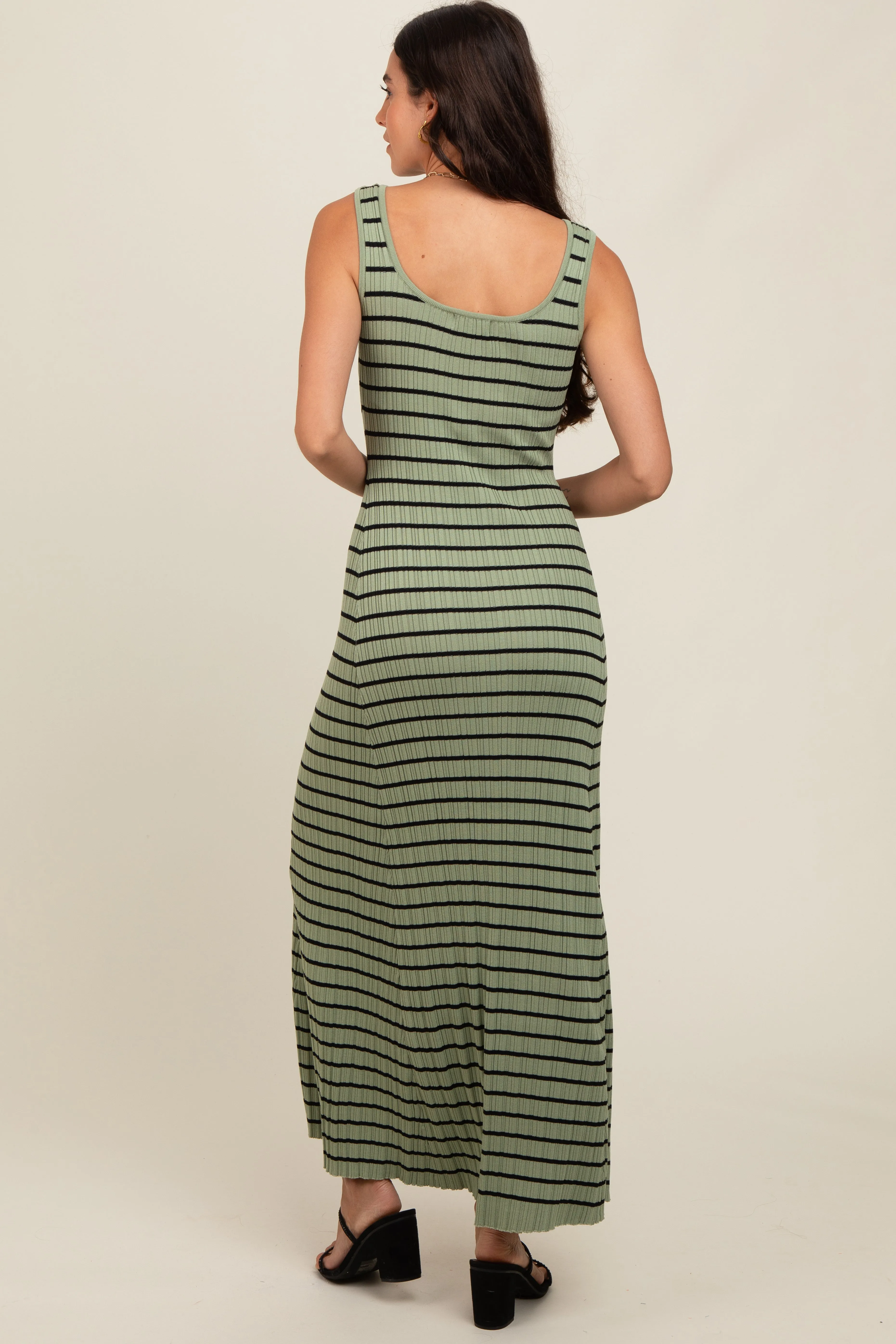 Light Olive Striped Sleeveless Maxi Dress sold by Pinkblush product image thumbnail 3