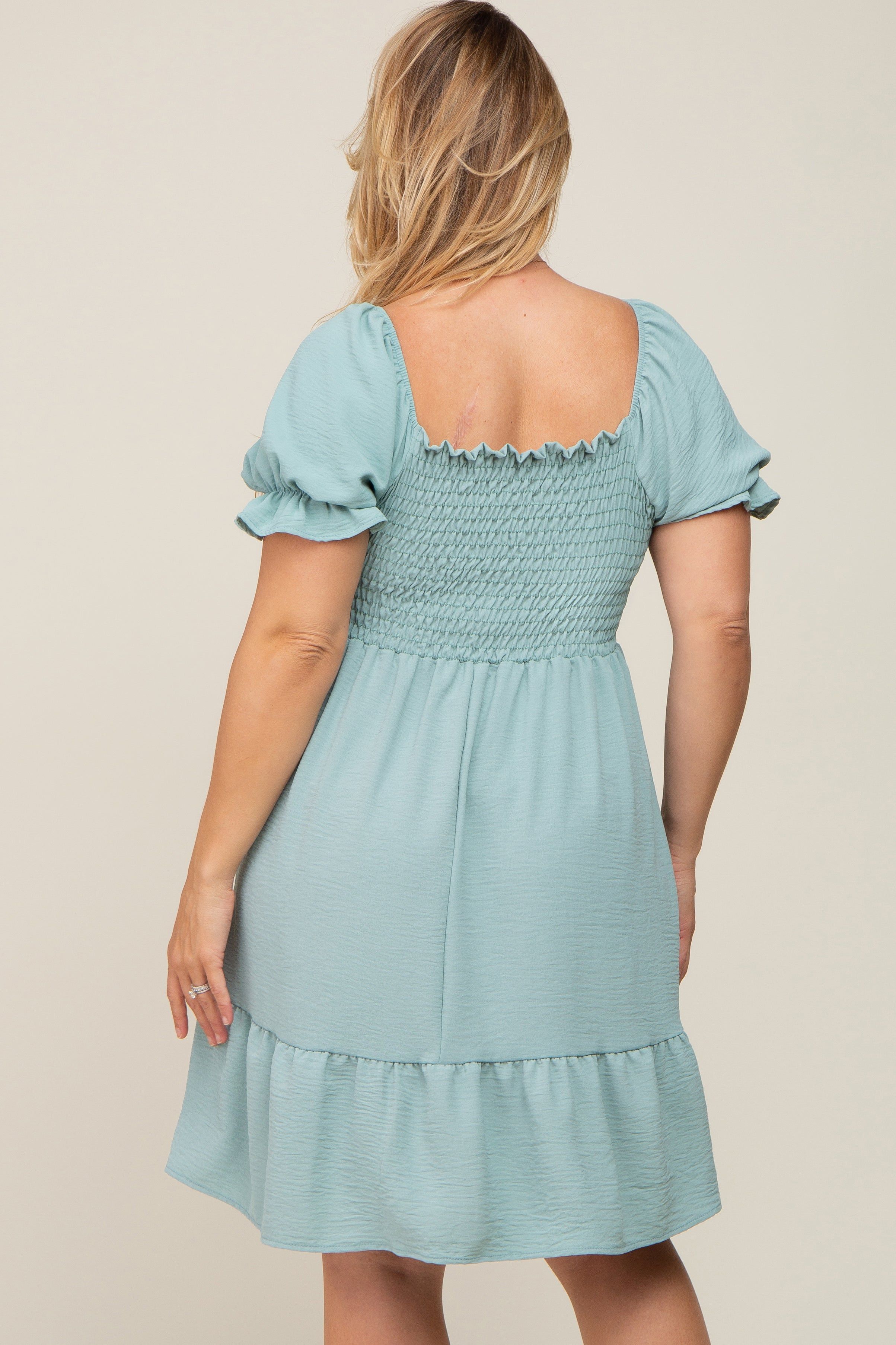 Mint Smocked Ruffle Trim Plus Maternity Dress sold by Pinkblush product image thumbnail 3