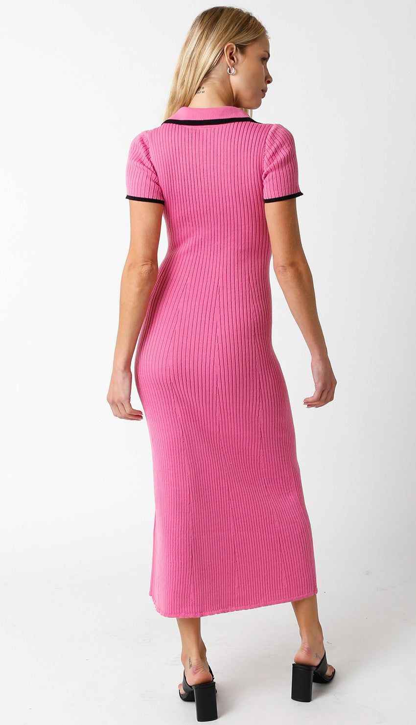 Pink Ribbed Knit Collared Button Front Dress sold by Pinkblush product image thumbnail 3