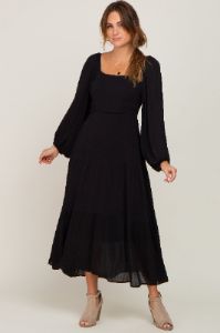 Black Tiered Midi Dress sold by Pinkblush