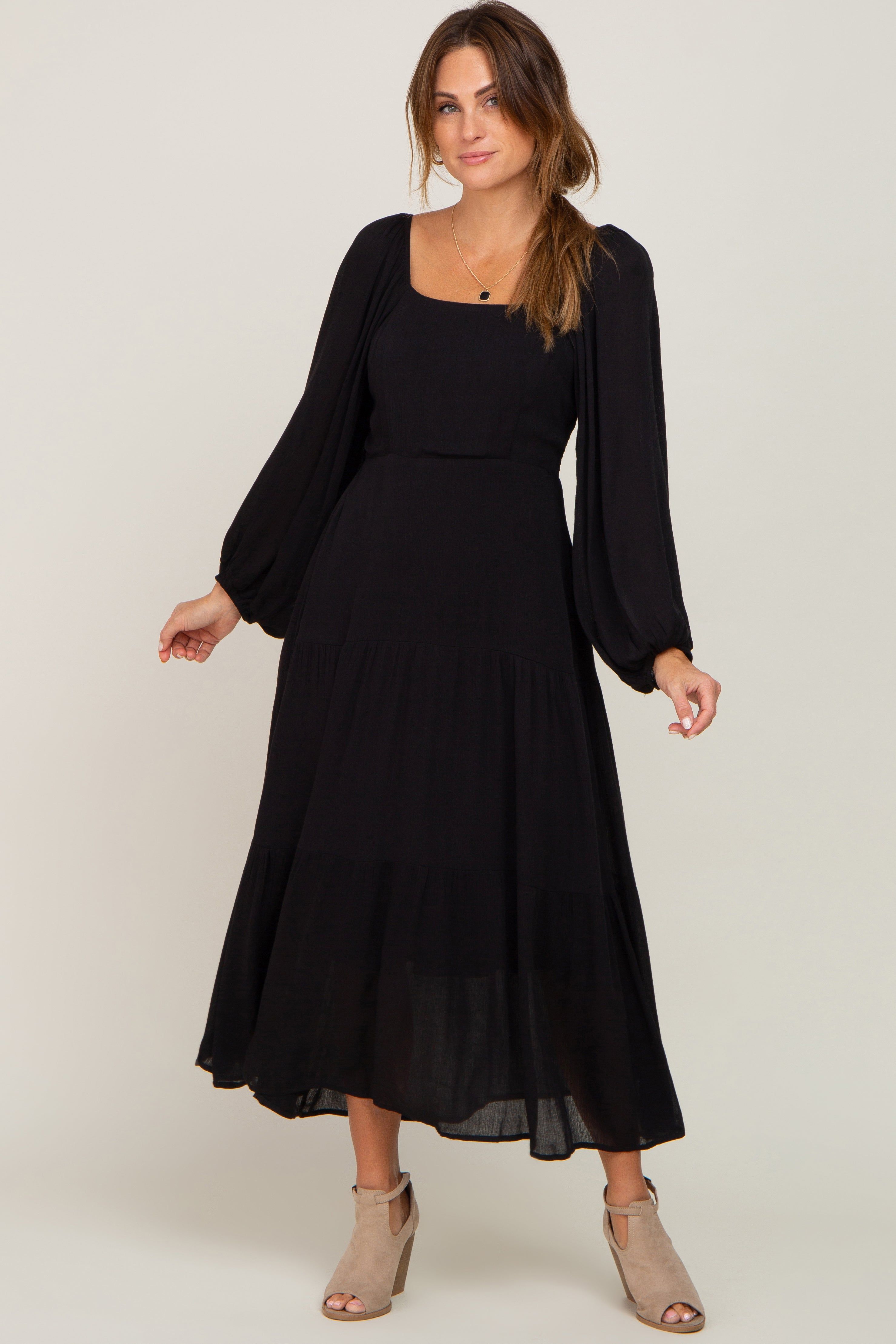 Black Tiered Midi Dress sold by Pinkblush product image thumbnail 5