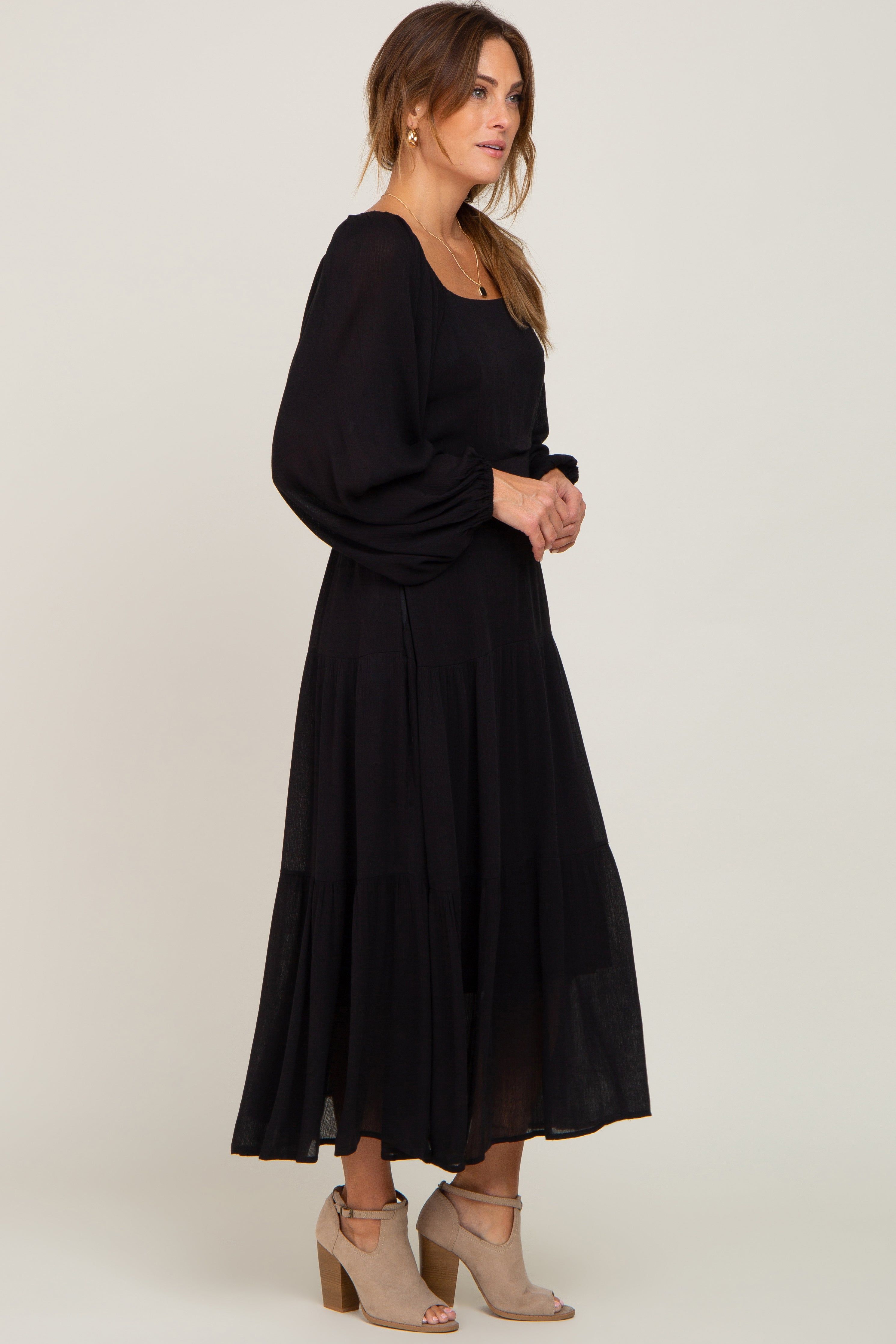 Black Tiered Midi Dress sold by Pinkblush product image thumbnail 2