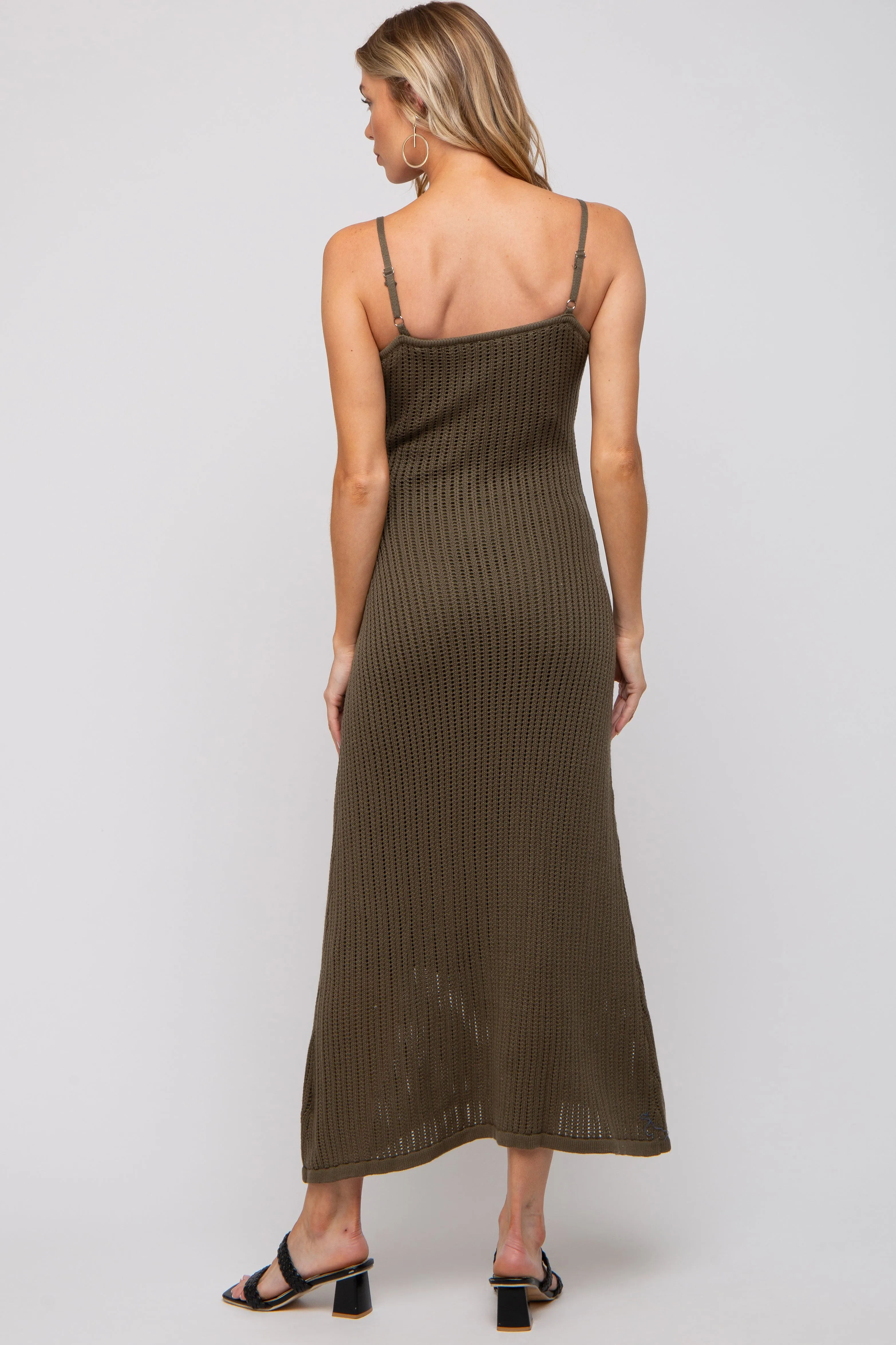 Olive Open Knit Crochet Maternity Midi Dress sold by Pinkblush product image thumbnail 4