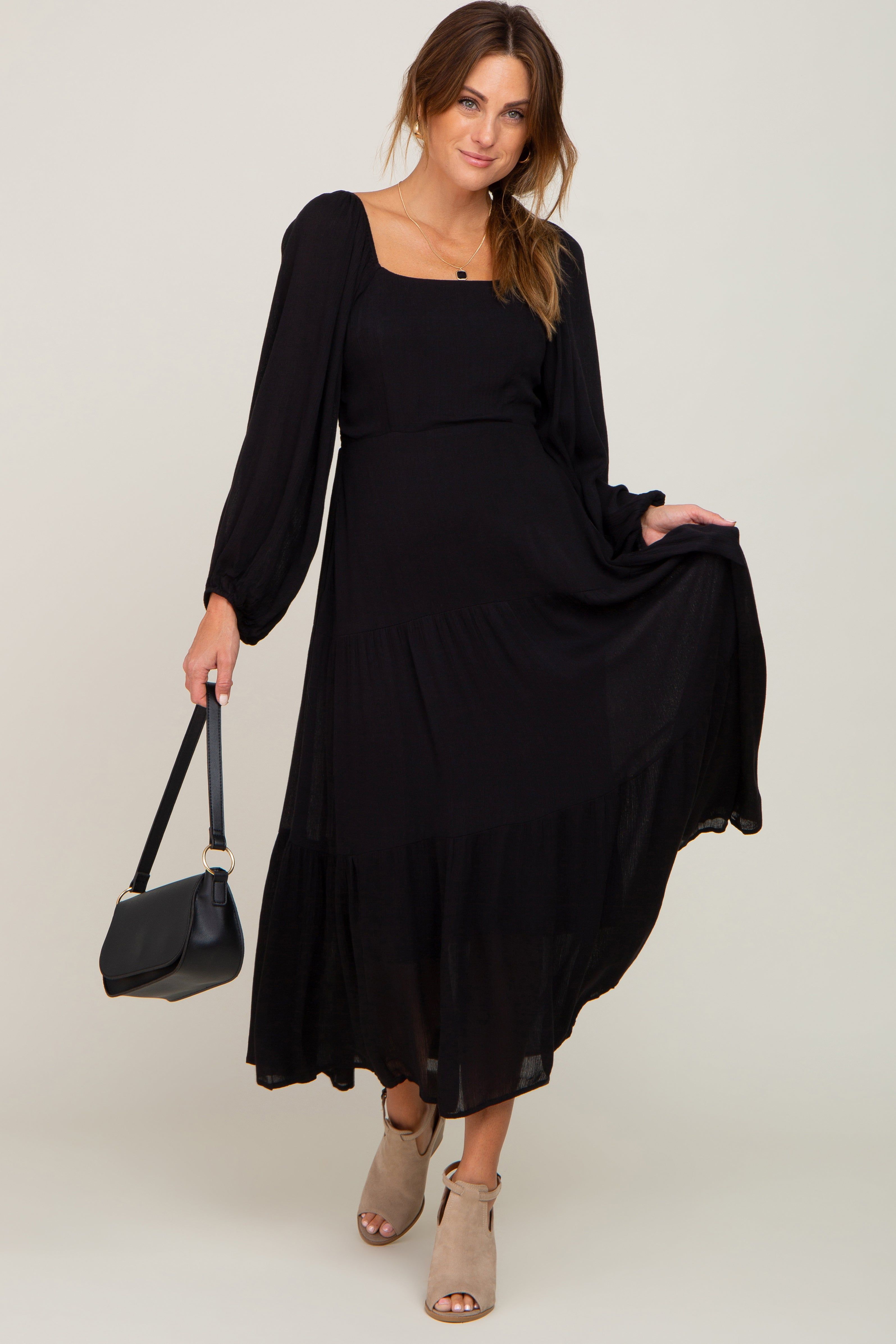 Black Tiered Midi Dress sold by Pinkblush product image thumbnail 4