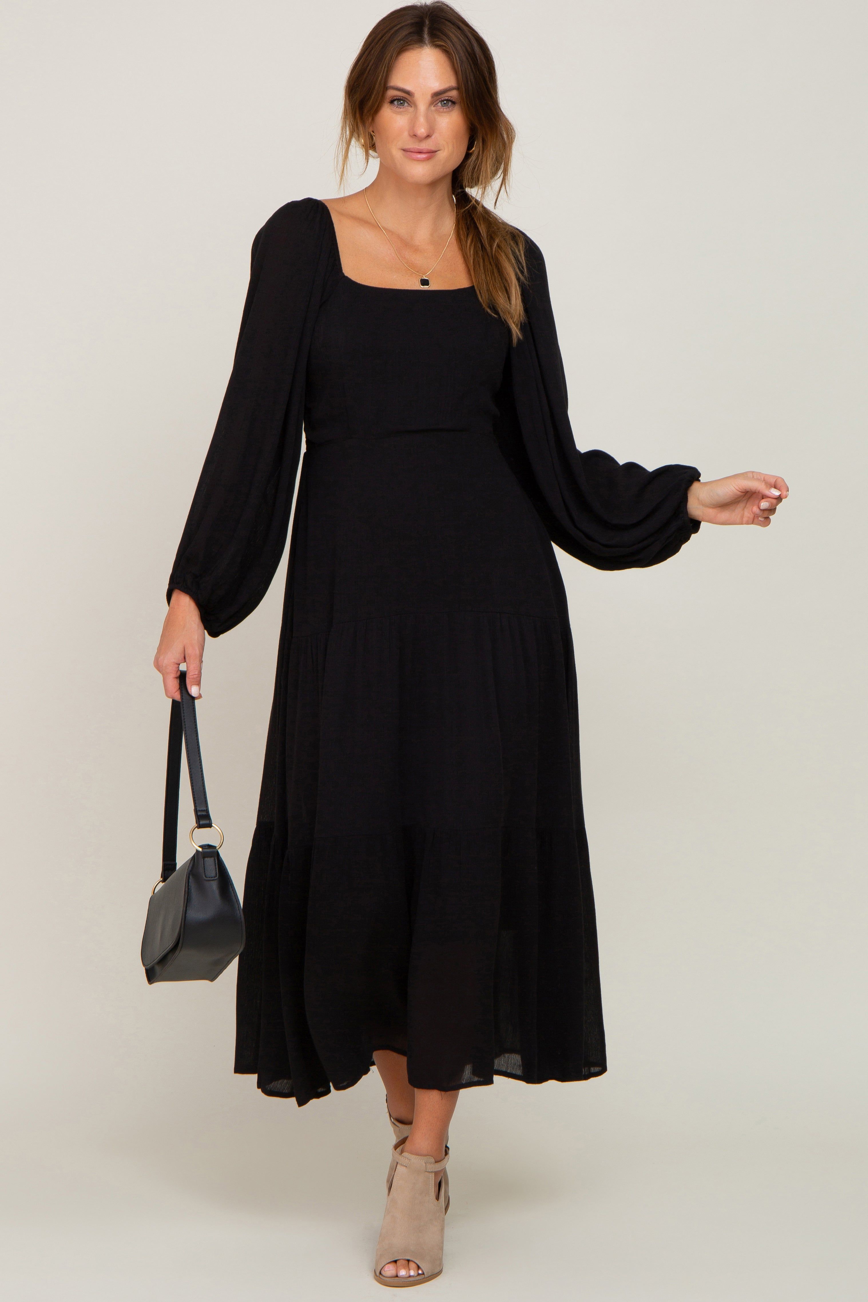 Black Tiered Midi Dress sold by Pinkblush