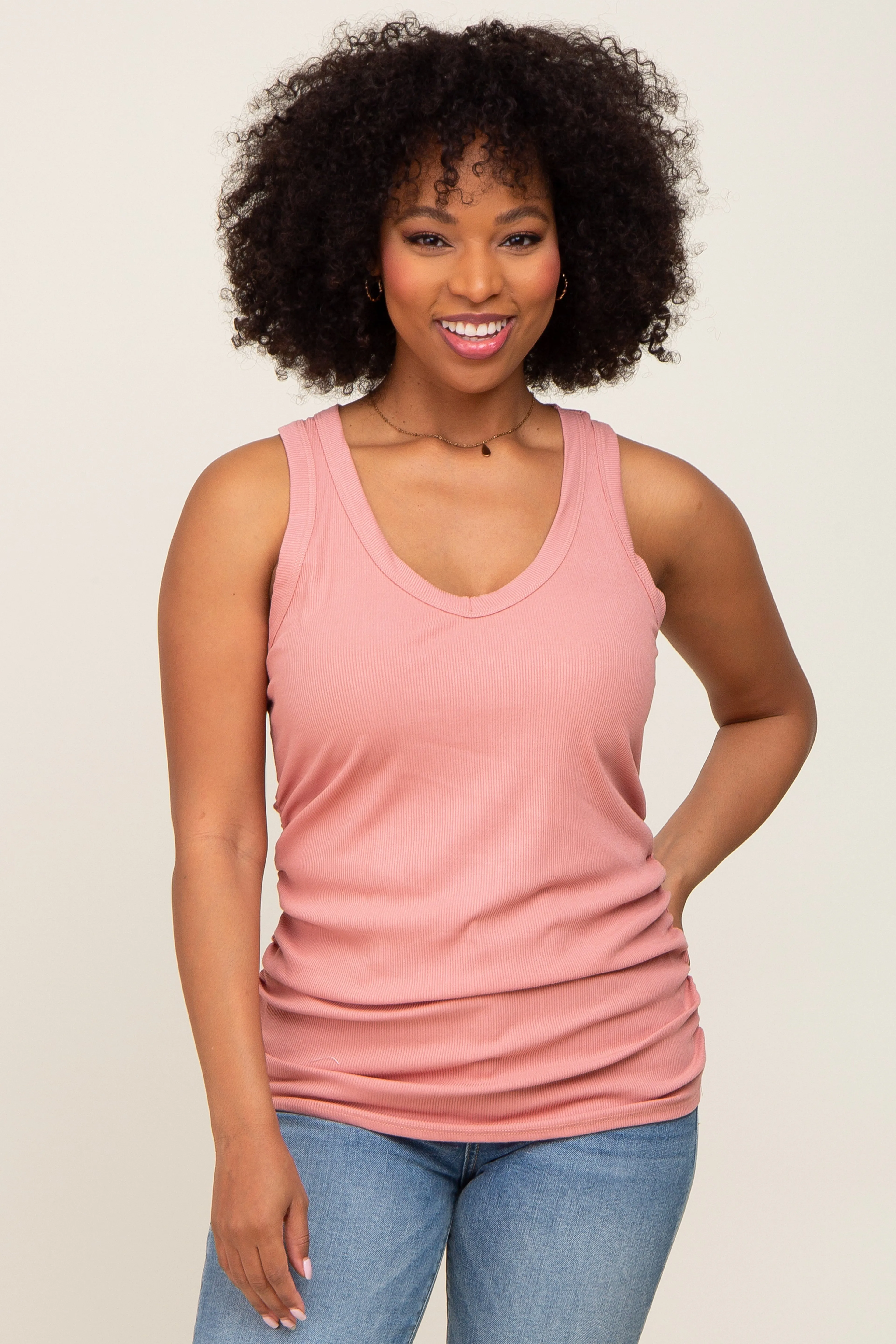 Mauve Ribbed Sleeveless Ruched Maternity Tank Top sold by Pinkblush product image thumbnail 5