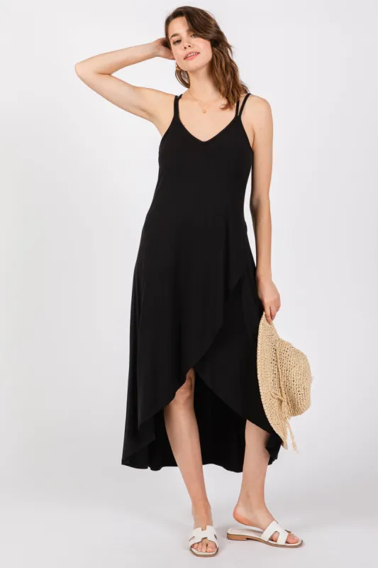 Black Sleeveless Crisscross High-Low Wrap Midi Dress sold by Pinkblush