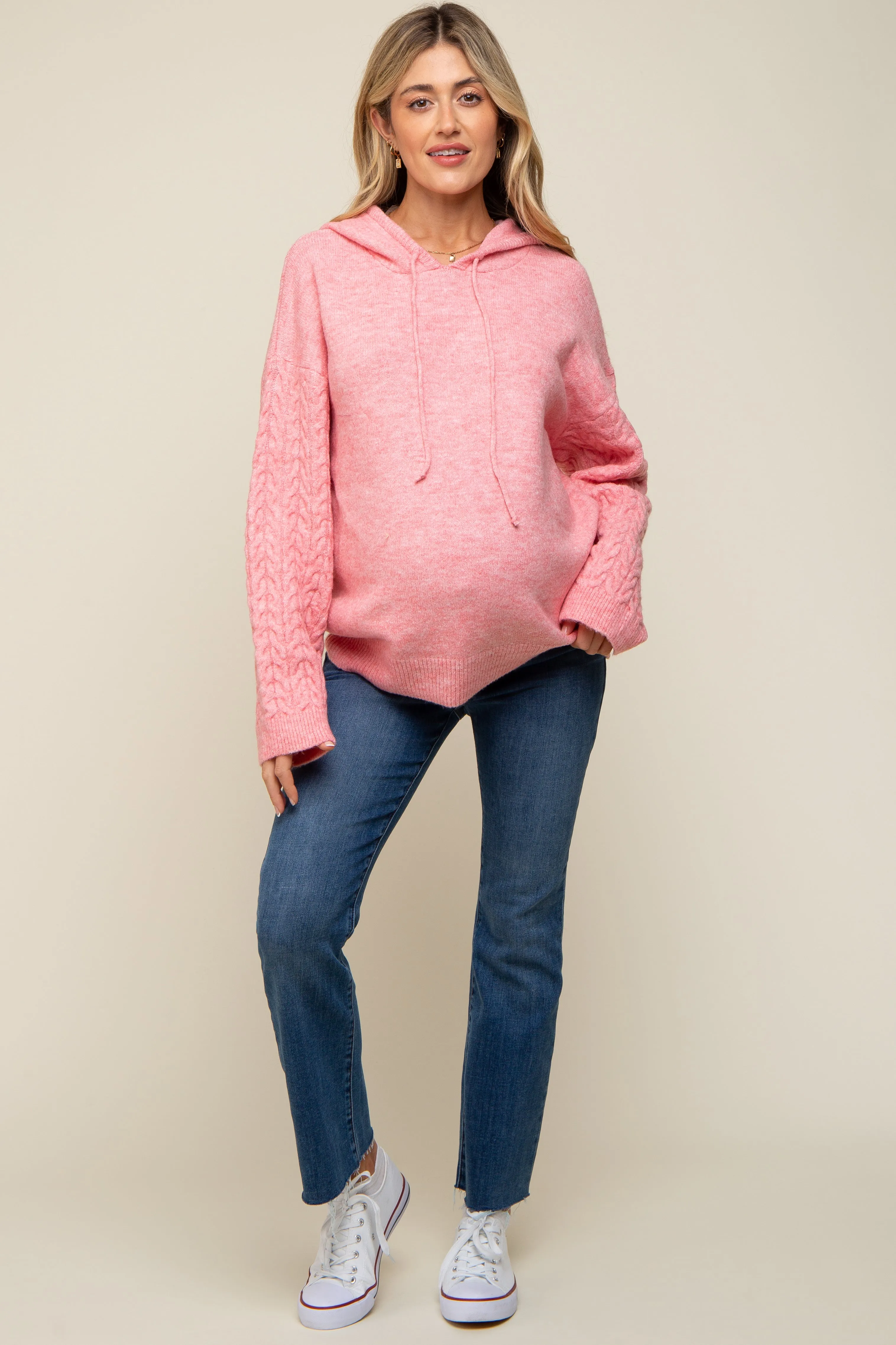 Pink Mixed Knit Maternity Hooded Sweater sold by Pinkblush product image thumbnail 4
