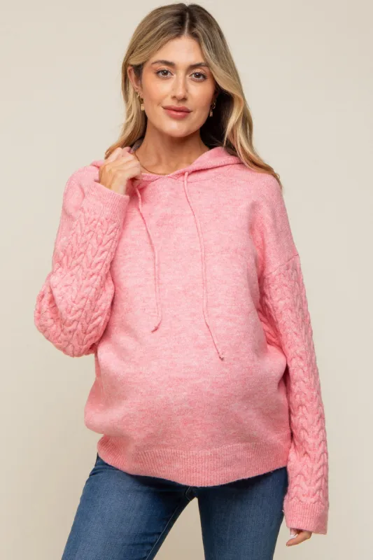 Pink Mixed Knit Maternity Hooded Sweater sold by Pinkblush