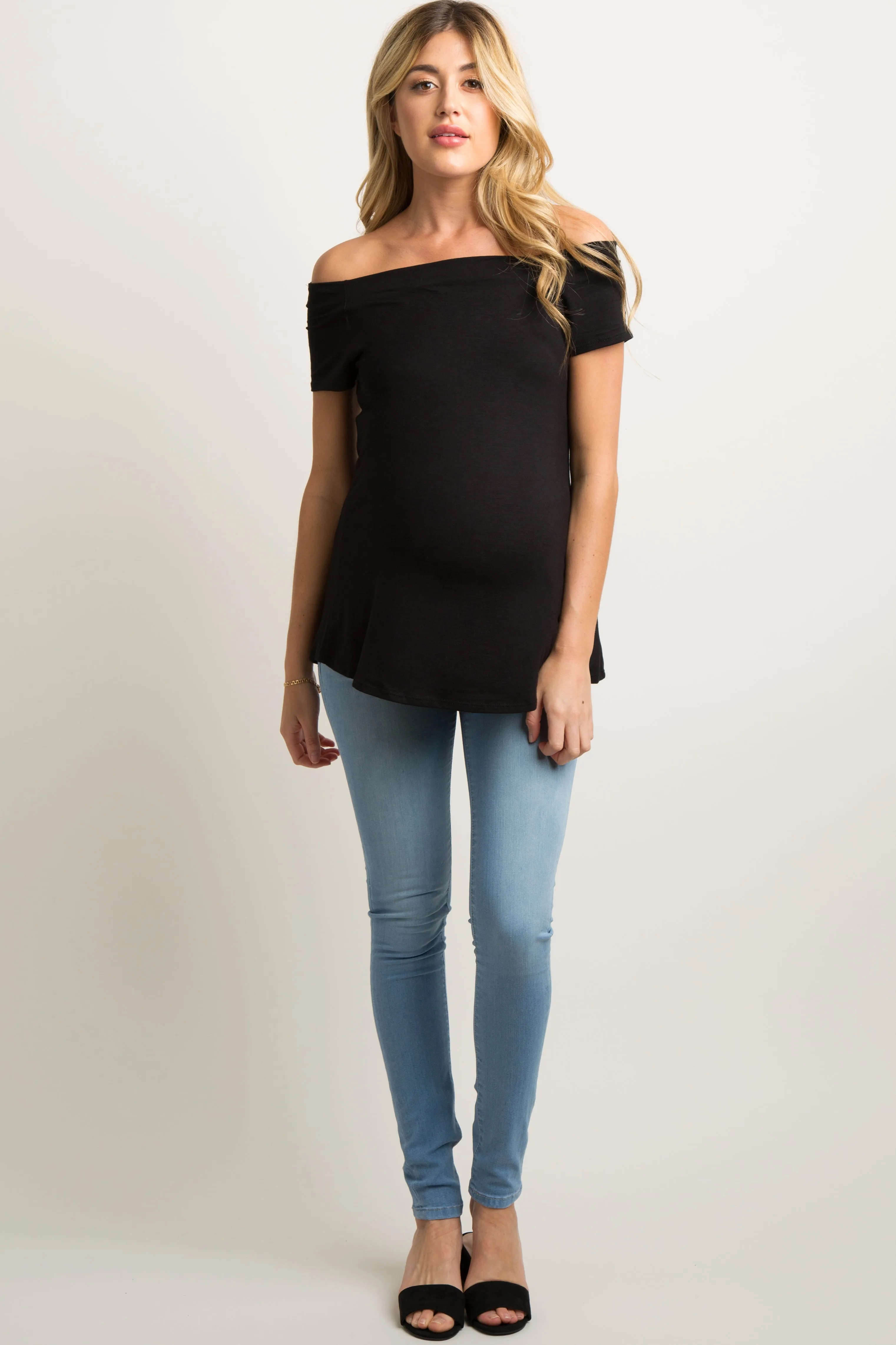 Black Off Shoulder Short Sleeve Maternity Top sold by Pinkblush product image thumbnail 4