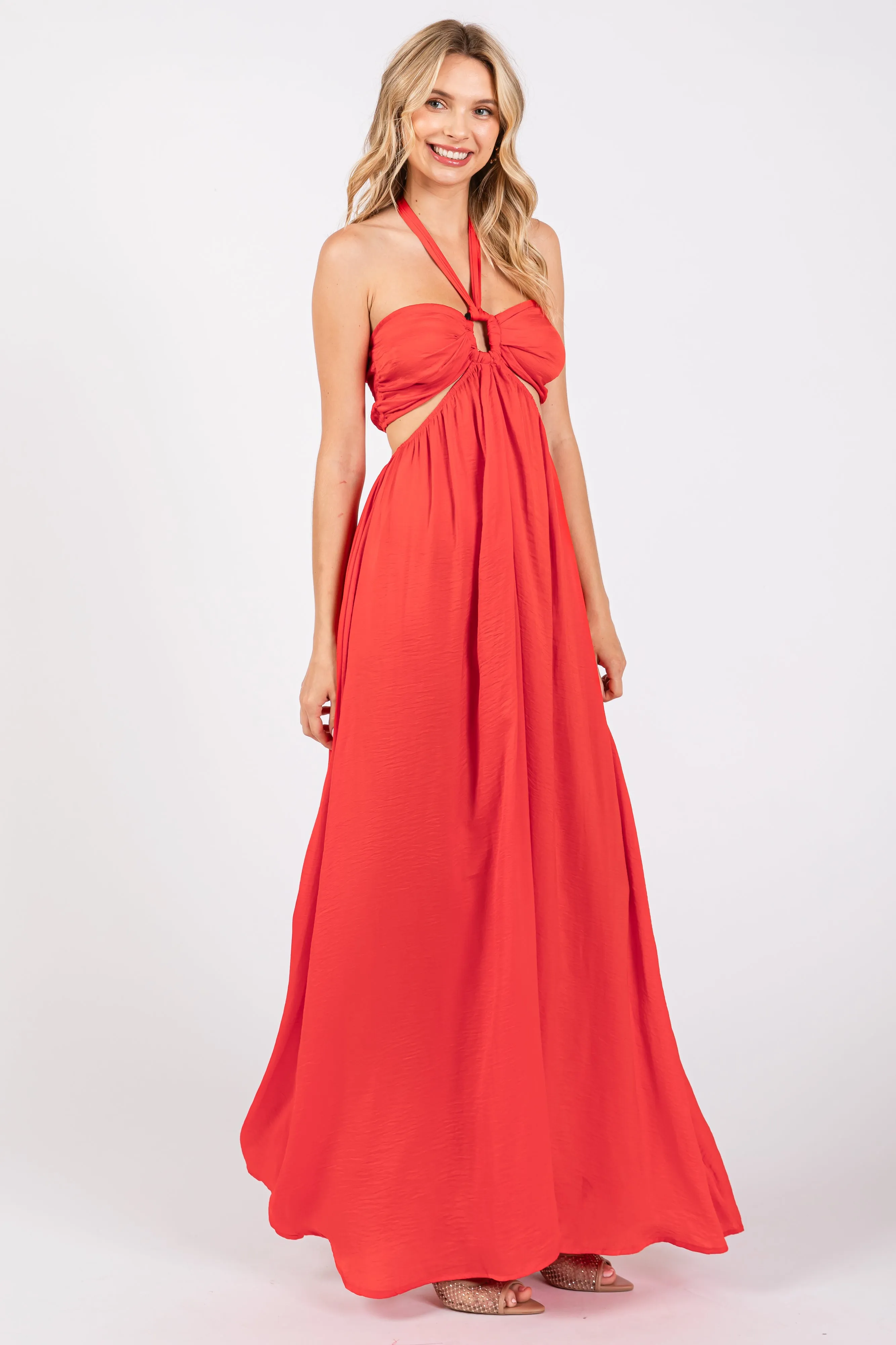 Red Halter Cutout Maxi Dress sold by Pinkblush product image thumbnail 2