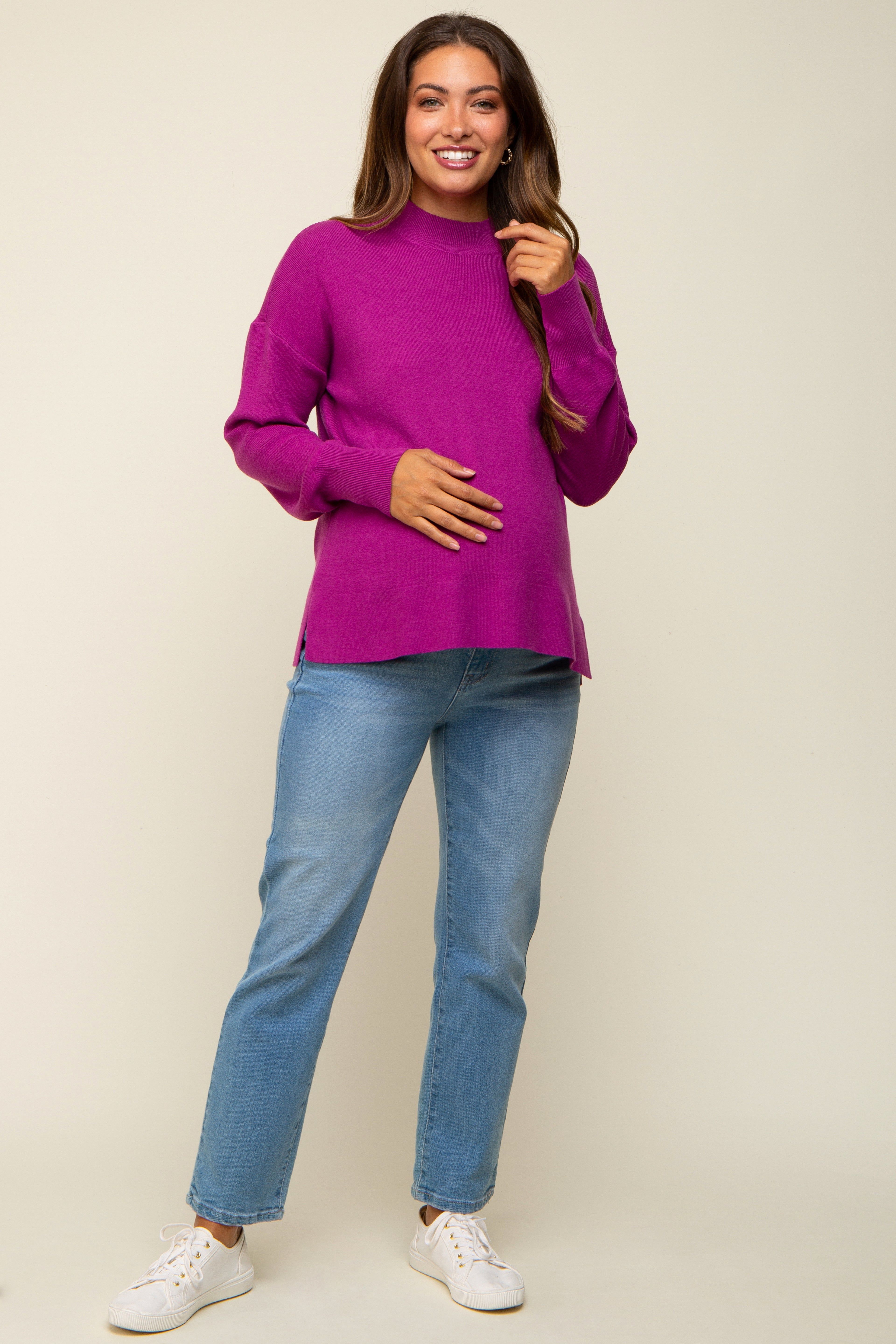 Magenta Knit Mock Neck Maternity Long Sleeve Top sold by Pinkblush product image thumbnail 2