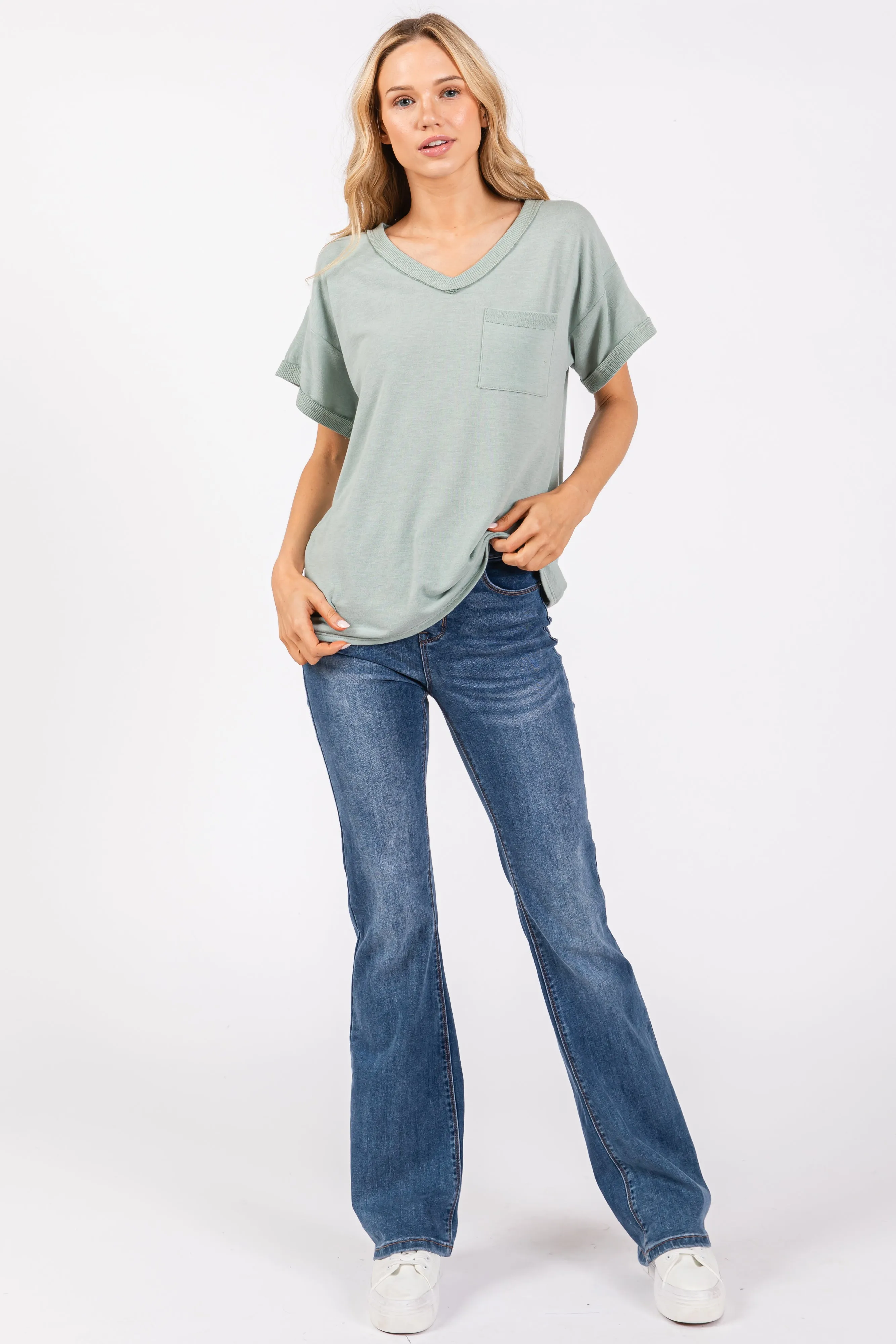 Light Olive Front Pocket Short Sleeve Top sold by Pinkblush product image thumbnail 5