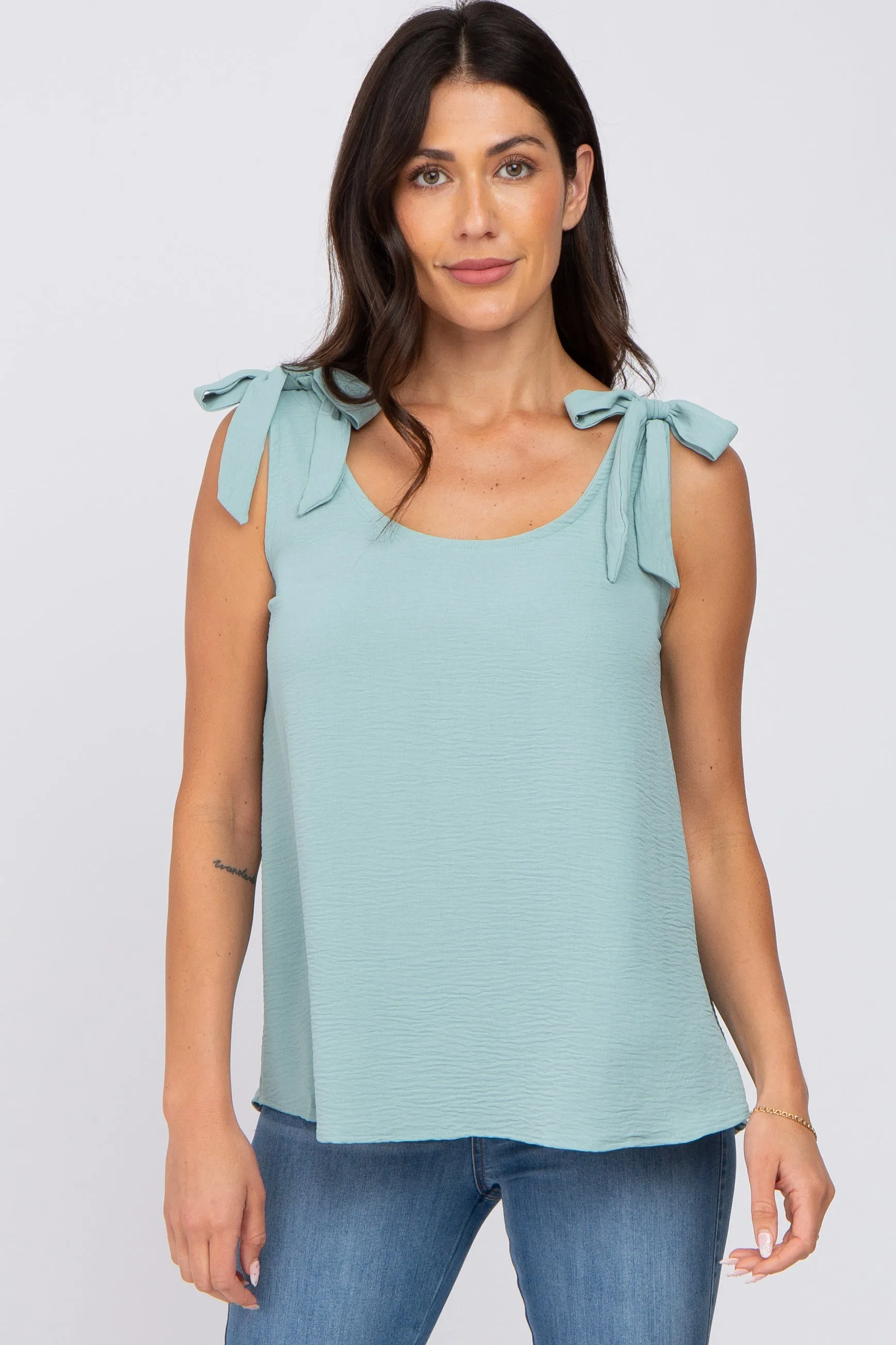 Mint Green Shoulder Bow Tank Top sold by Pinkblush