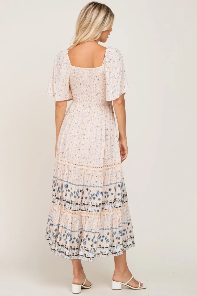 Light Pink Printed Smocked Midi Dress sold by Pinkblush product image thumbnail 3