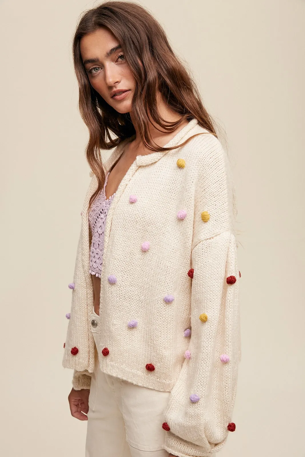 Beige PomPom Cardigan sold by Pinkblush product image thumbnail 2