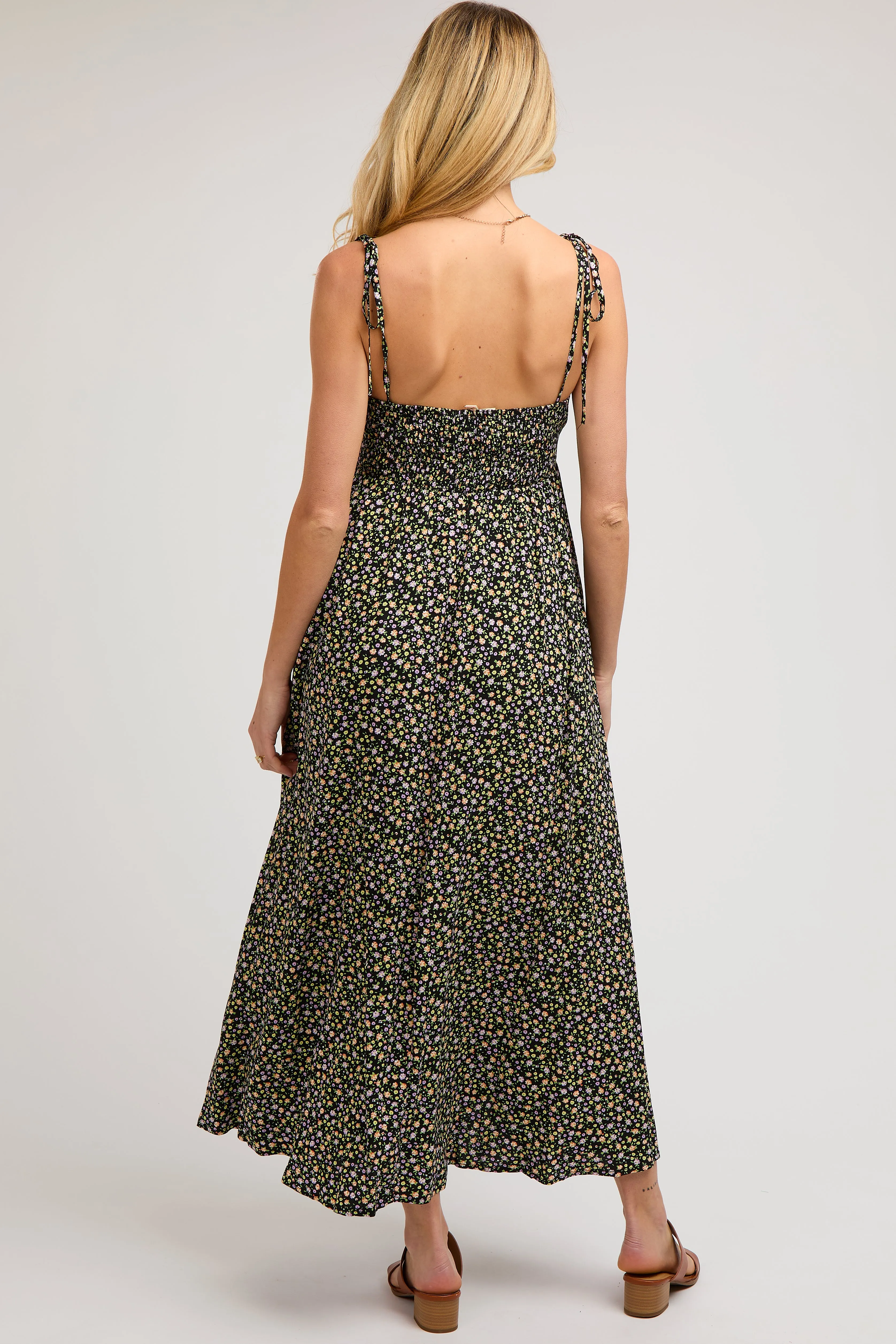 Black Floral Sleeveless Pocketed Maternity Maxi Dress sold by Pinkblush product image thumbnail 4