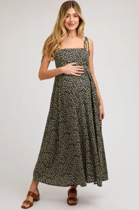 Black Floral Sleeveless Pocketed Maternity Maxi Dress sold by Pinkblush