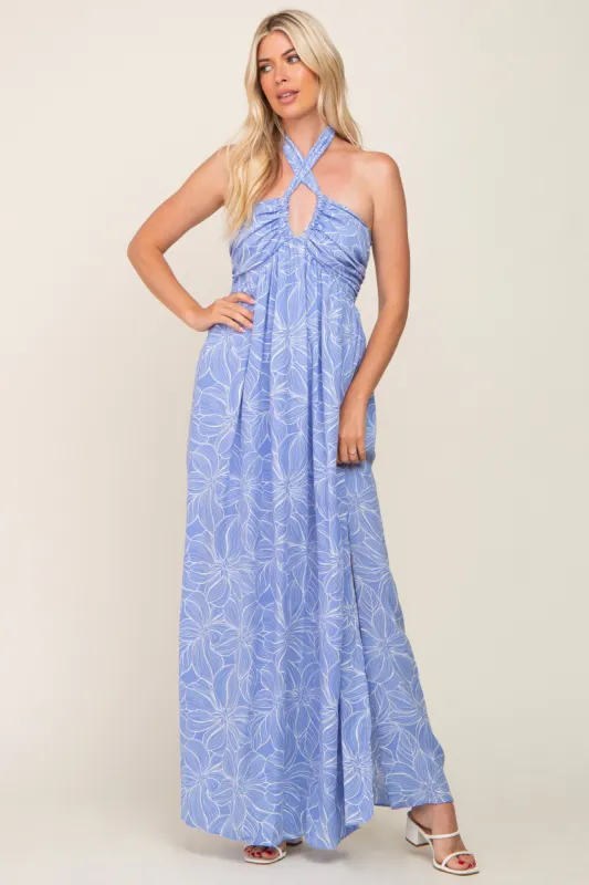 Blue Floral Halter Neck Maxi Dress sold by Pinkblush