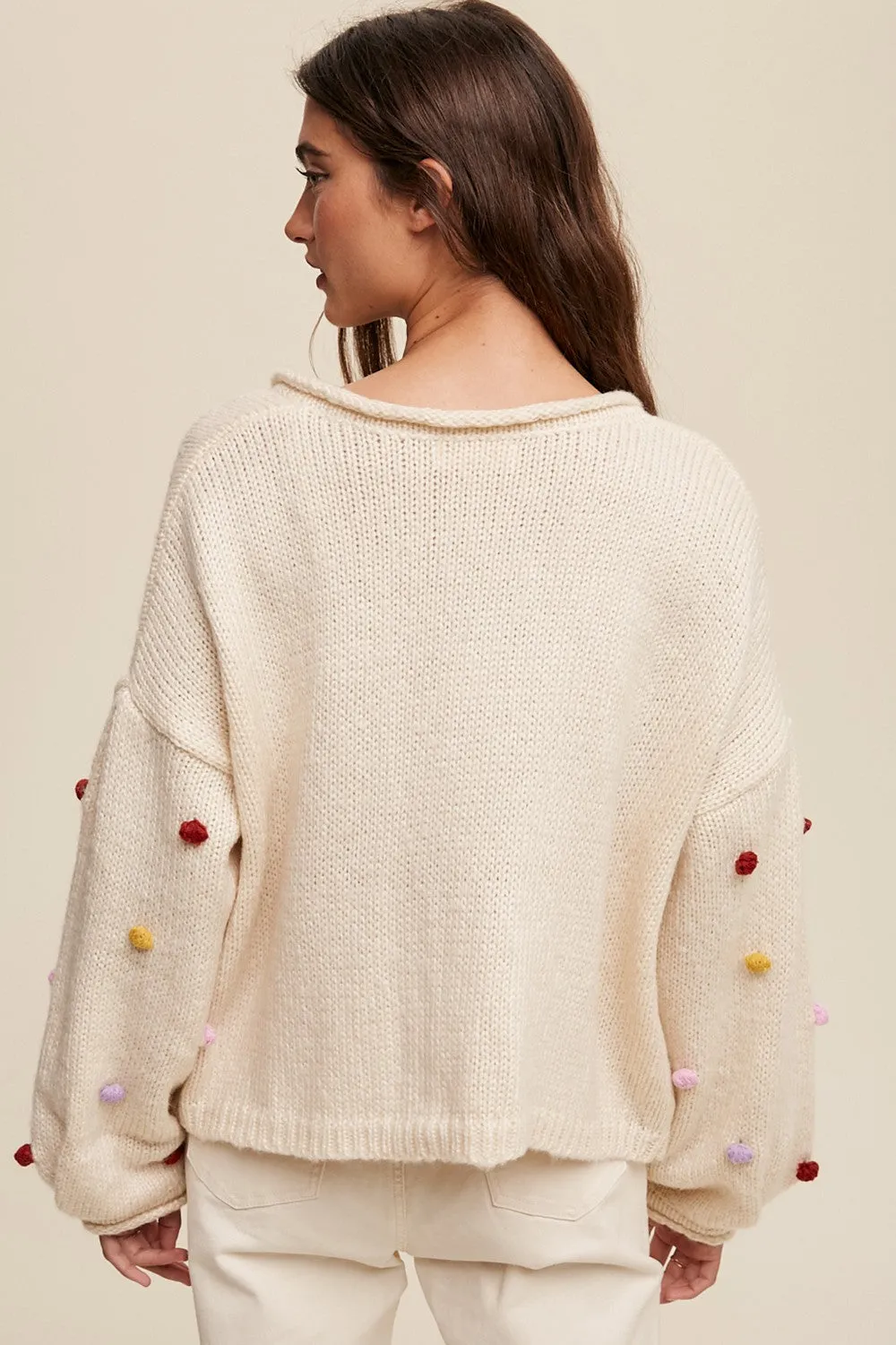 Beige PomPom Cardigan sold by Pinkblush product image thumbnail 3
