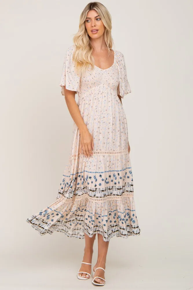 Light Pink Printed Smocked Midi Dress sold by Pinkblush product image thumbnail 5