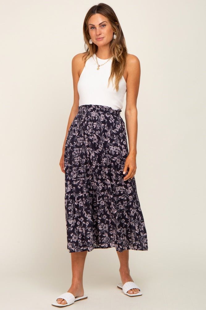 Charcoal Floral Tiered Midi Skirt sold by Pinkblush product image thumbnail 5