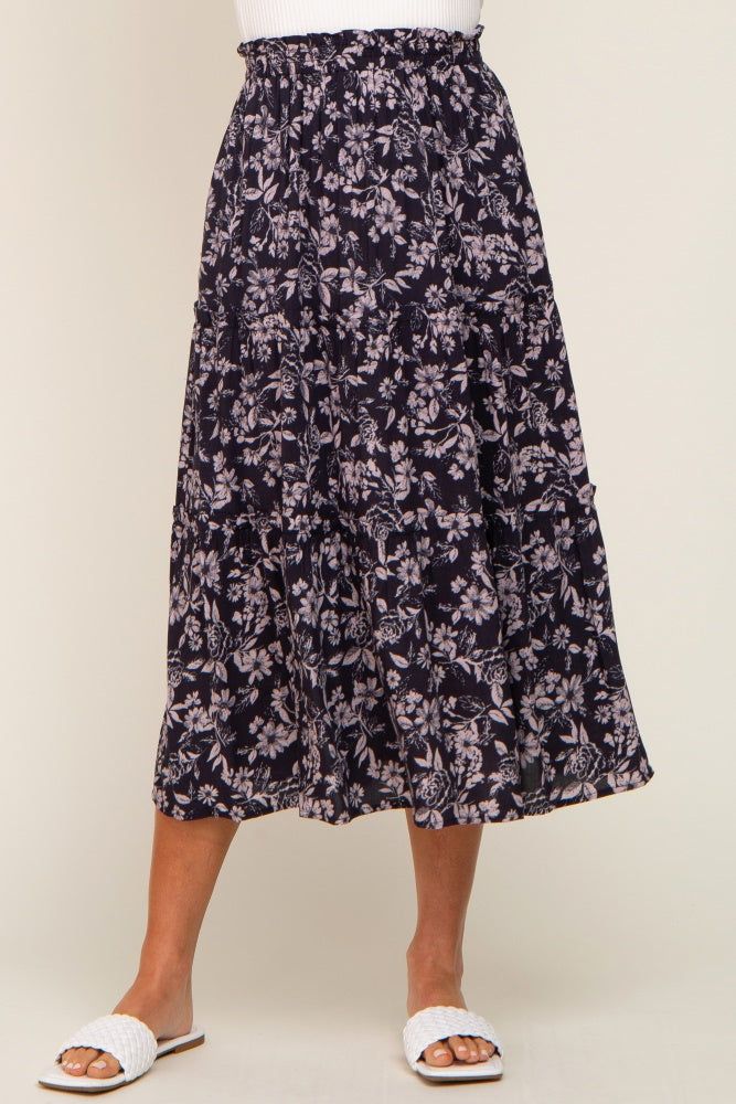 Charcoal Floral Tiered Midi Skirt sold by Pinkblush product image thumbnail 2