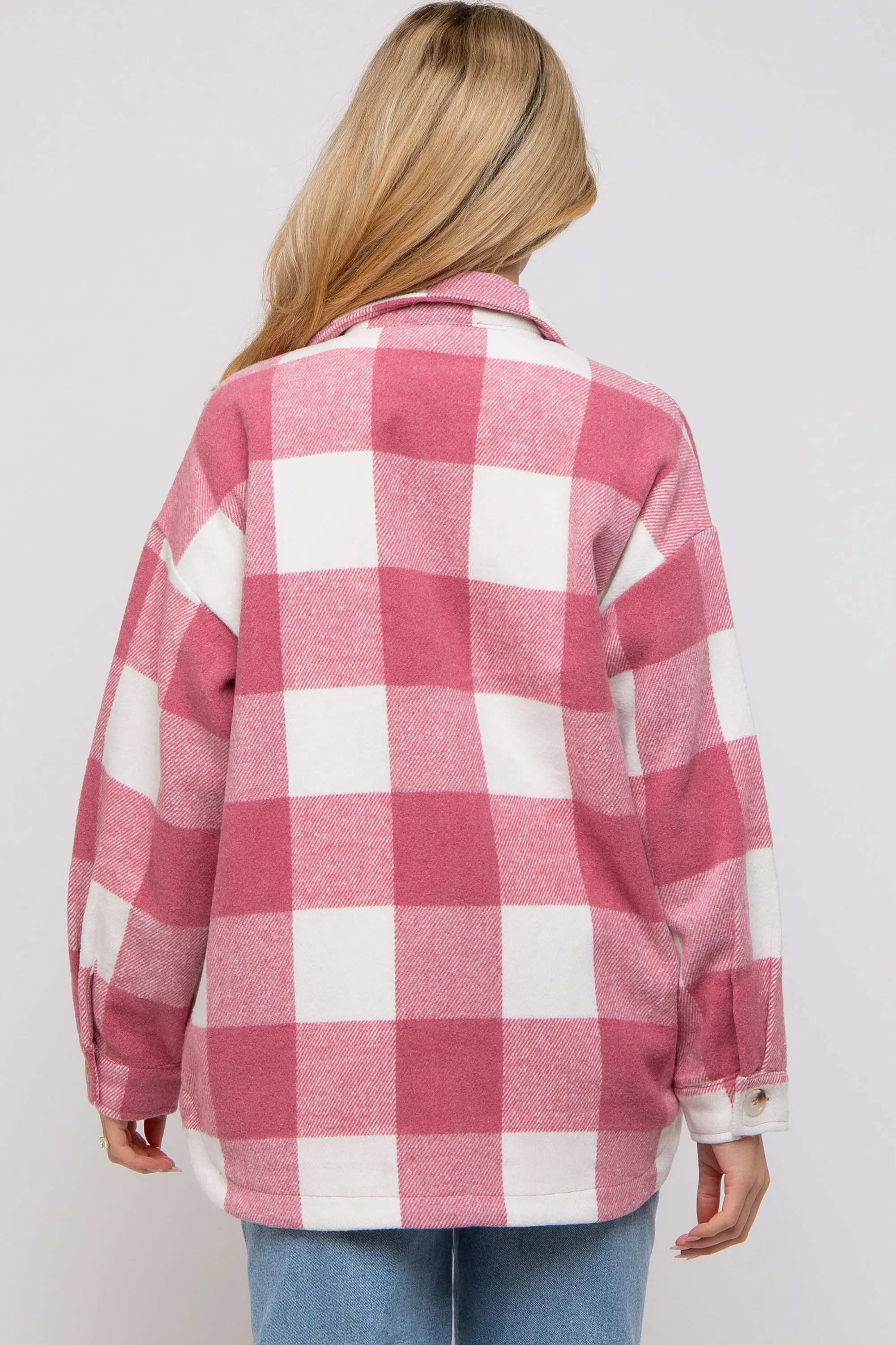 Pink Plaid Brushed Long Maternity Shacket sold by Pinkblush product image thumbnail 3
