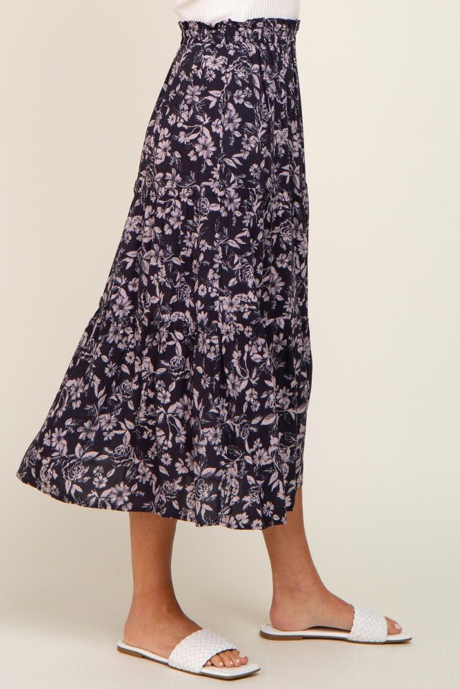 Charcoal Floral Tiered Midi Skirt sold by Pinkblush product image thumbnail 3