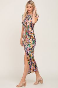 Navy Multi-Color Floral Side Slit Maxi Dress sold by Pinkblush