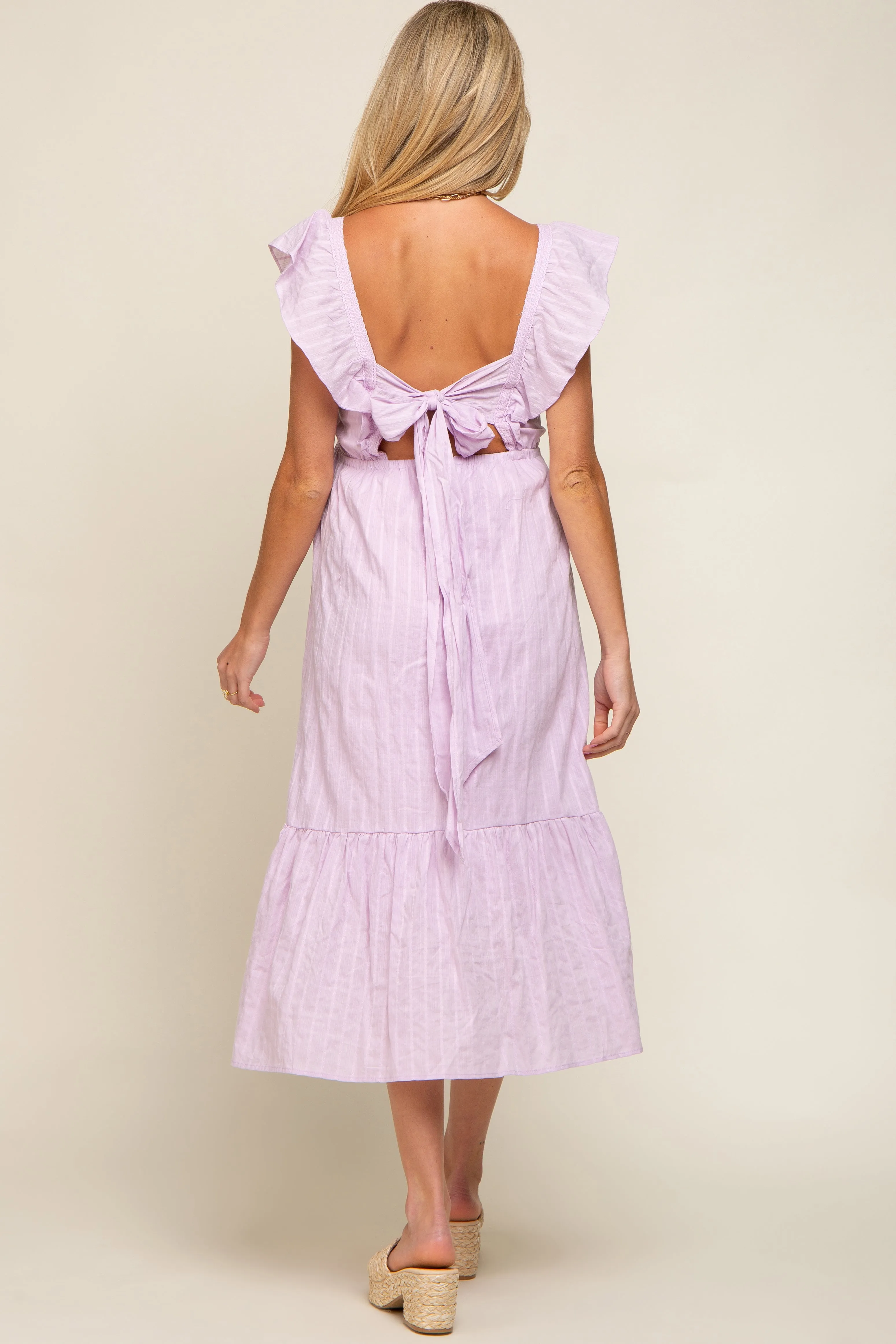 Lavender Floral Embroidered Tie Back Maternity Midi Dress sold by Pinkblush product image thumbnail 3