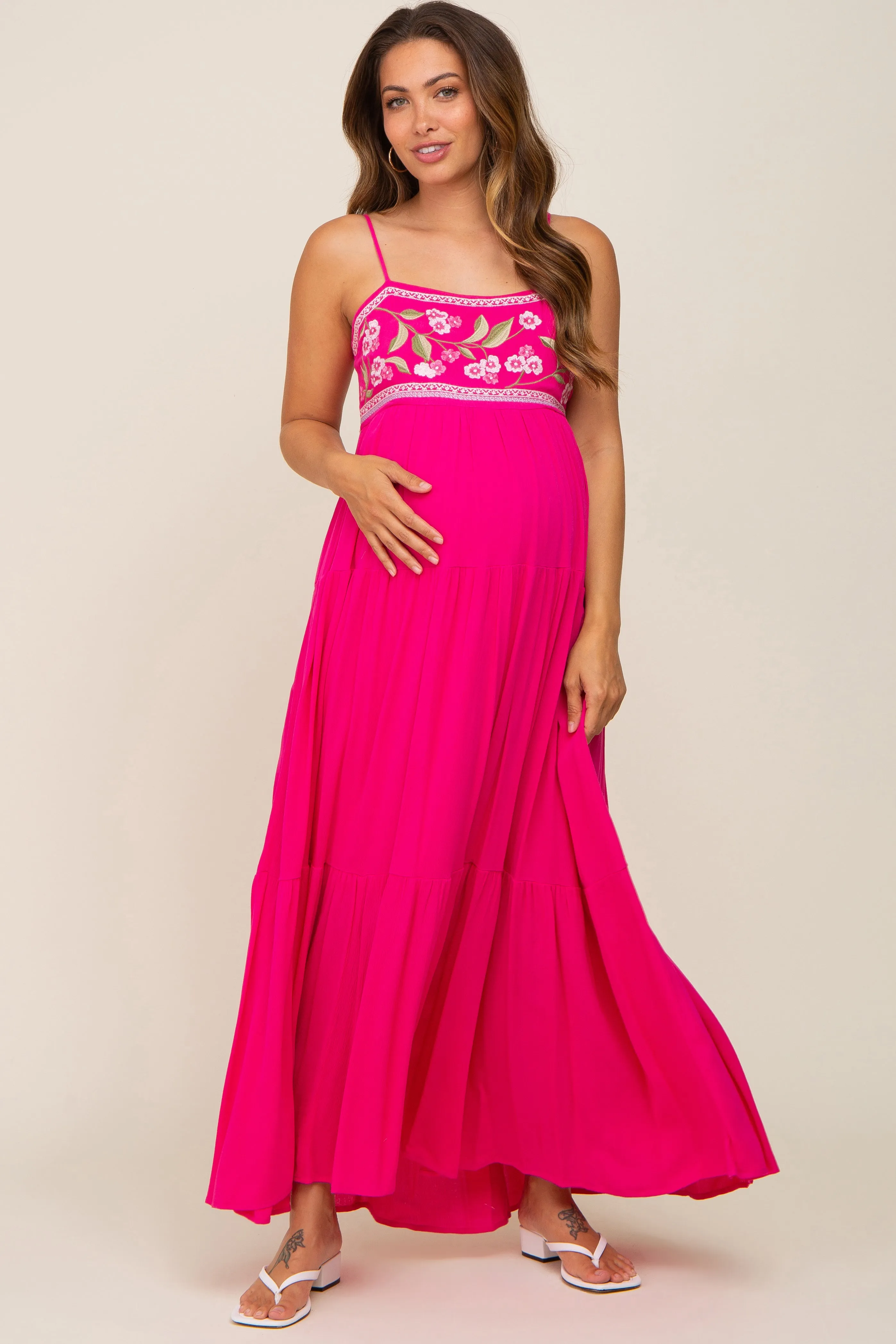 Magenta Floral Embroidery Maternity Maxi Dress sold by Pinkblush product image thumbnail 2