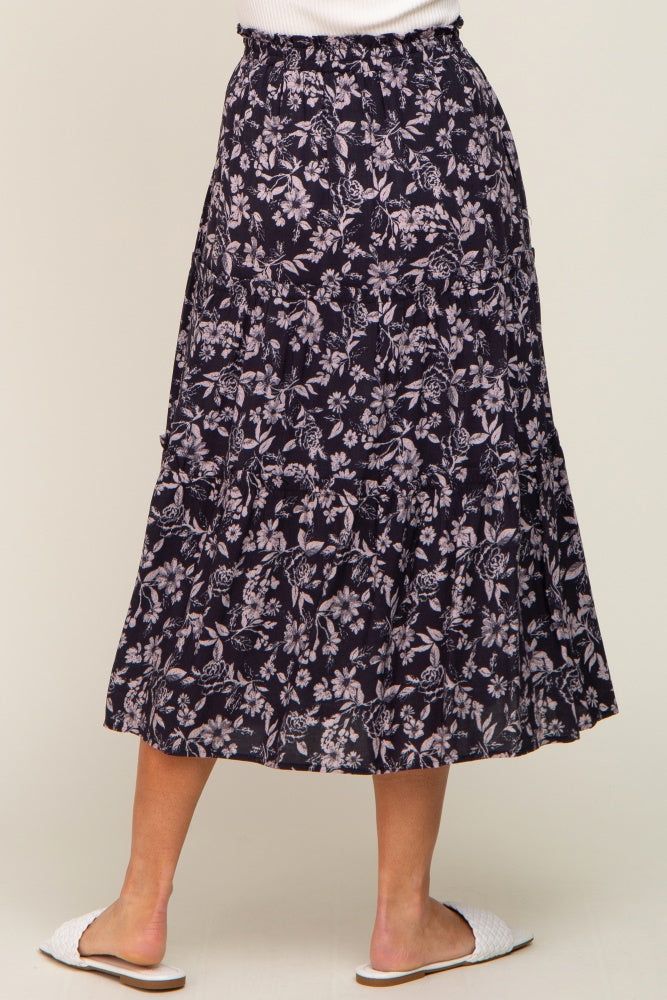 Charcoal Floral Tiered Midi Skirt sold by Pinkblush product image thumbnail 4