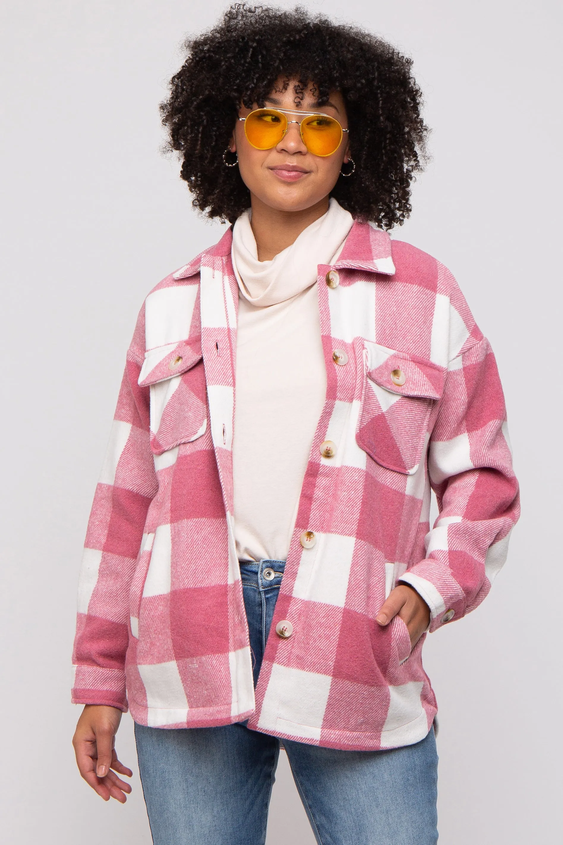 Pink Plaid Brushed Long Maternity Shacket sold by Pinkblush product image thumbnail 5