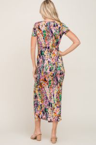Navy Multi-Color Floral Side Slit Maxi Dress sold by Pinkblush