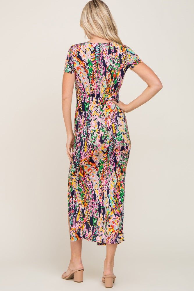 Navy Multi-Color Floral Side Slit Maxi Dress sold by Pinkblush product image thumbnail 3