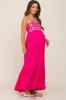 Magenta Floral Embroidery Maternity Maxi Dress sold by Pinkblush