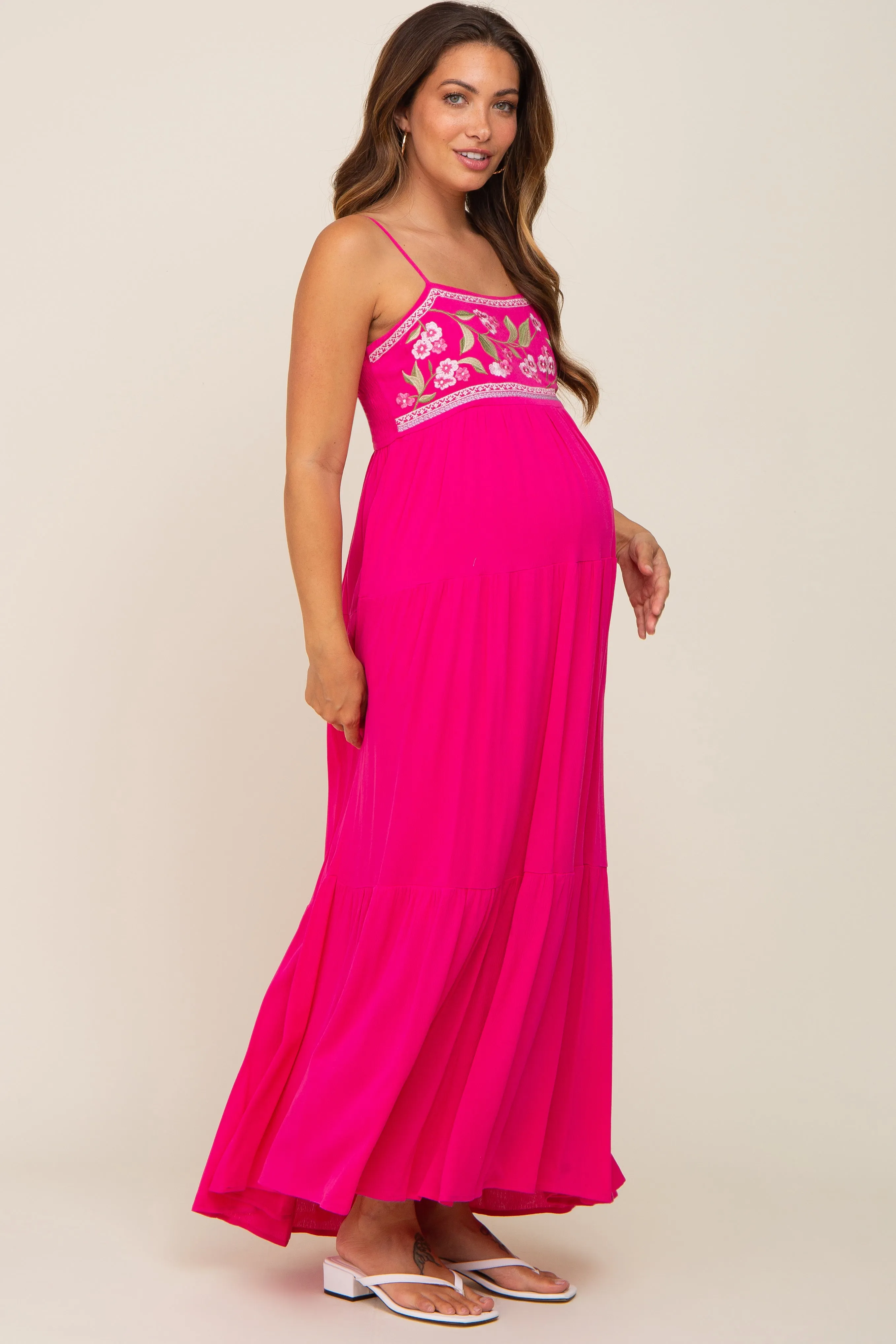 Magenta Floral Embroidery Maternity Maxi Dress sold by Pinkblush product image thumbnail 3