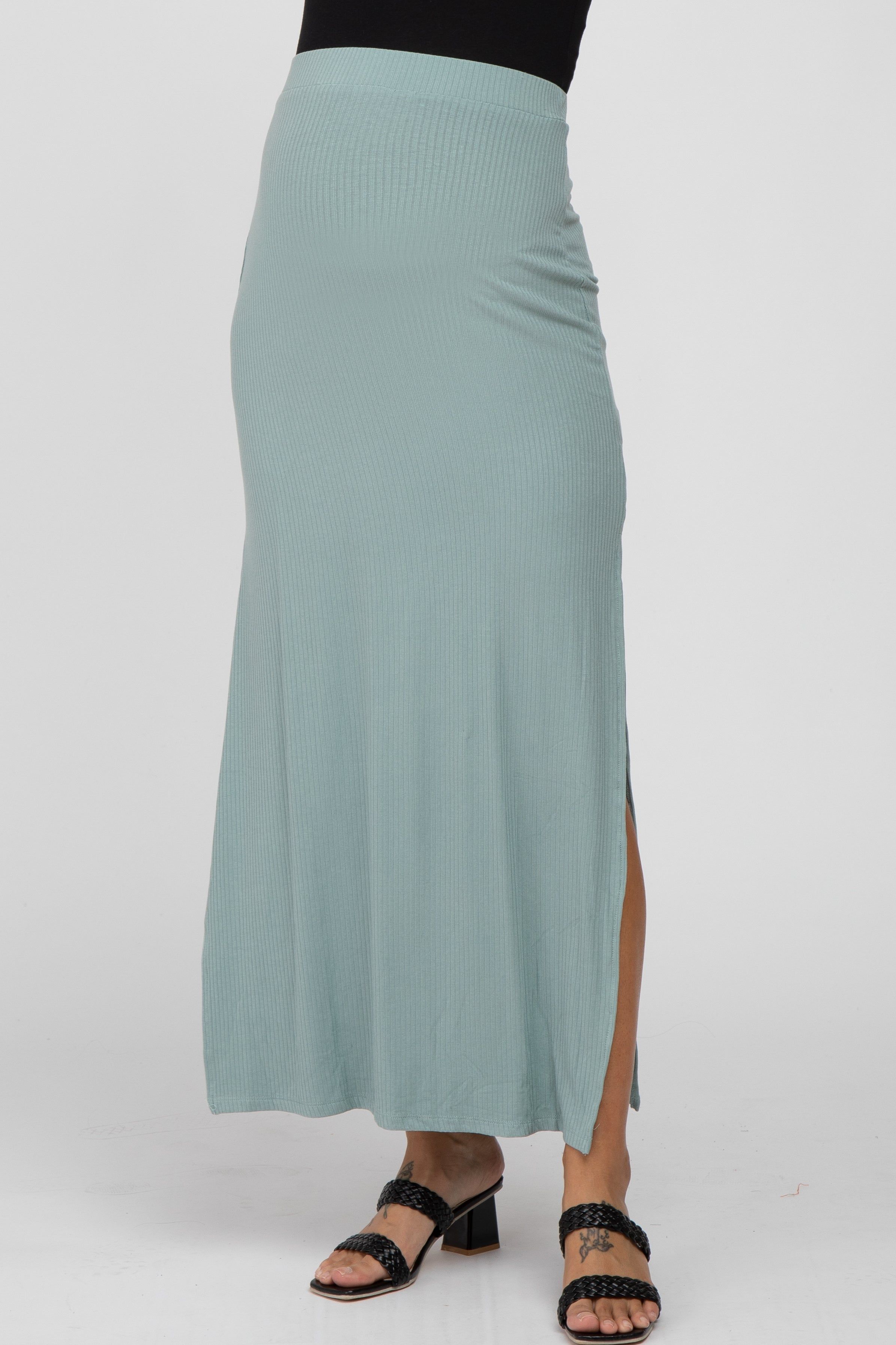 Mint Ribbed Side Slit Maternity Maxi Skirt sold by Pinkblush product image thumbnail 2