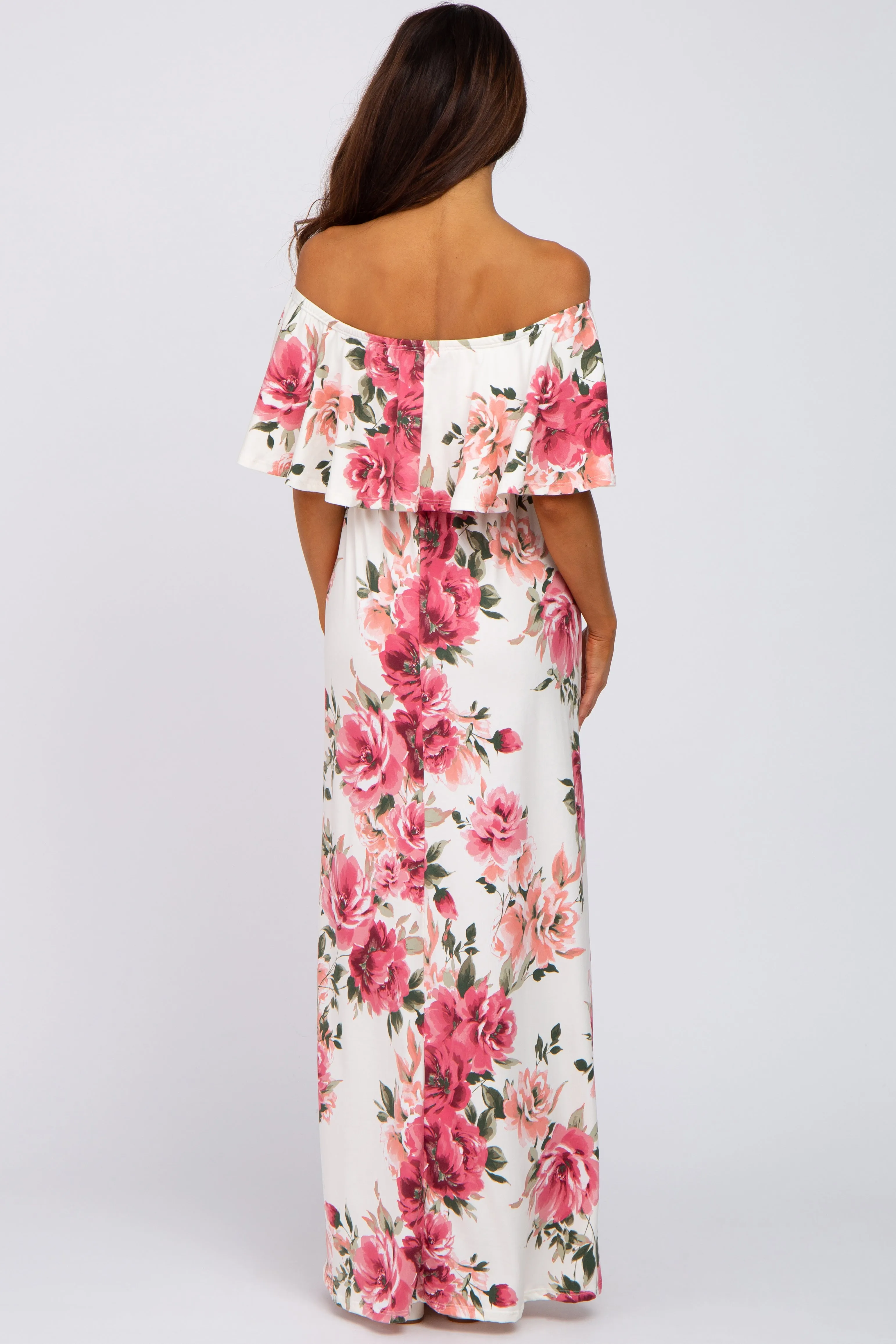 Ivory Floral Off Shoulder Flounce Maxi Dress sold by Pinkblush product image thumbnail 3
