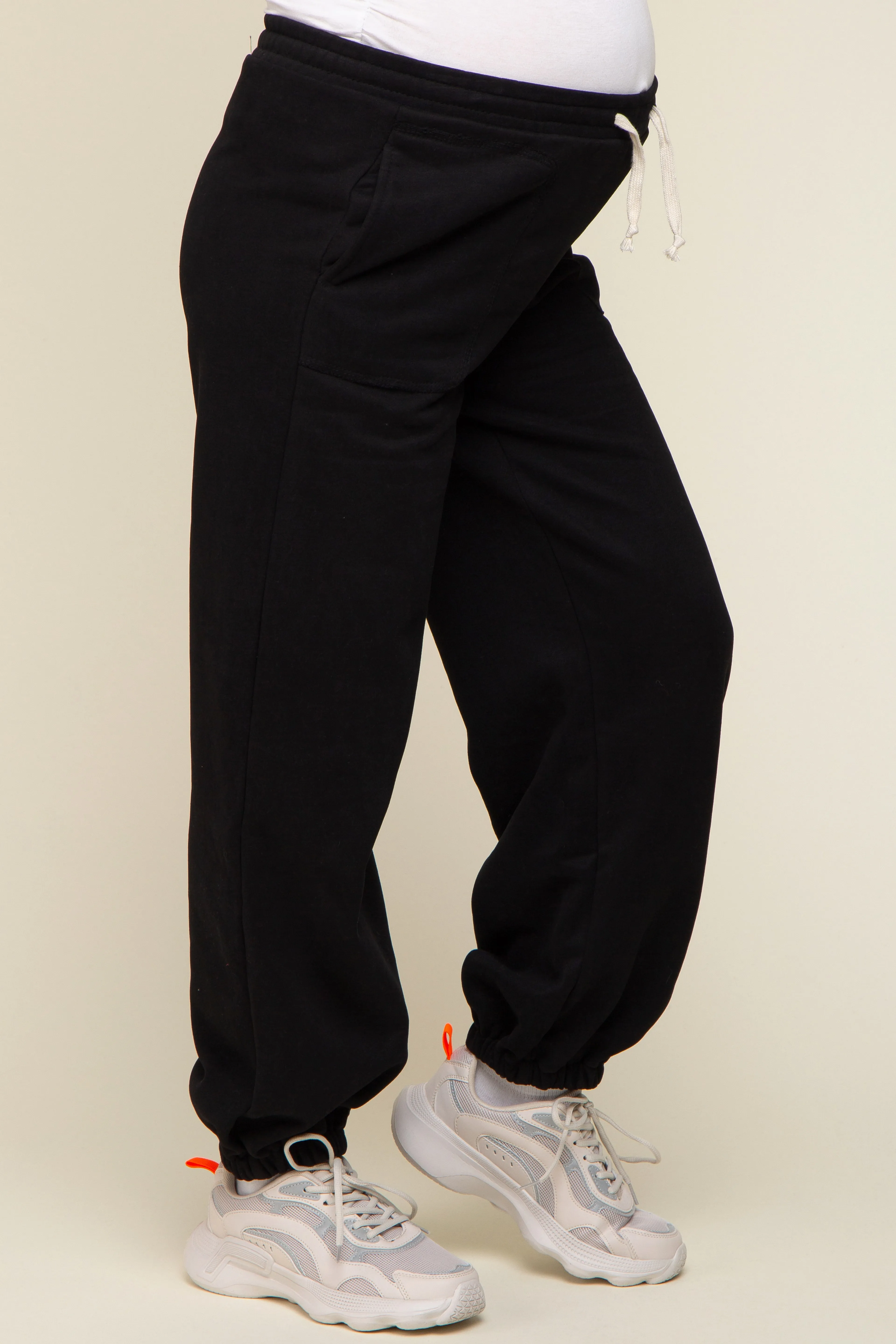 Black Drawstring Maternity Relaxed Fit Sweatpants sold by Pinkblush product image thumbnail 3