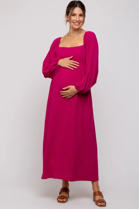 Magenta Square Neck Maternity Maxi Dress sold by Pinkblush